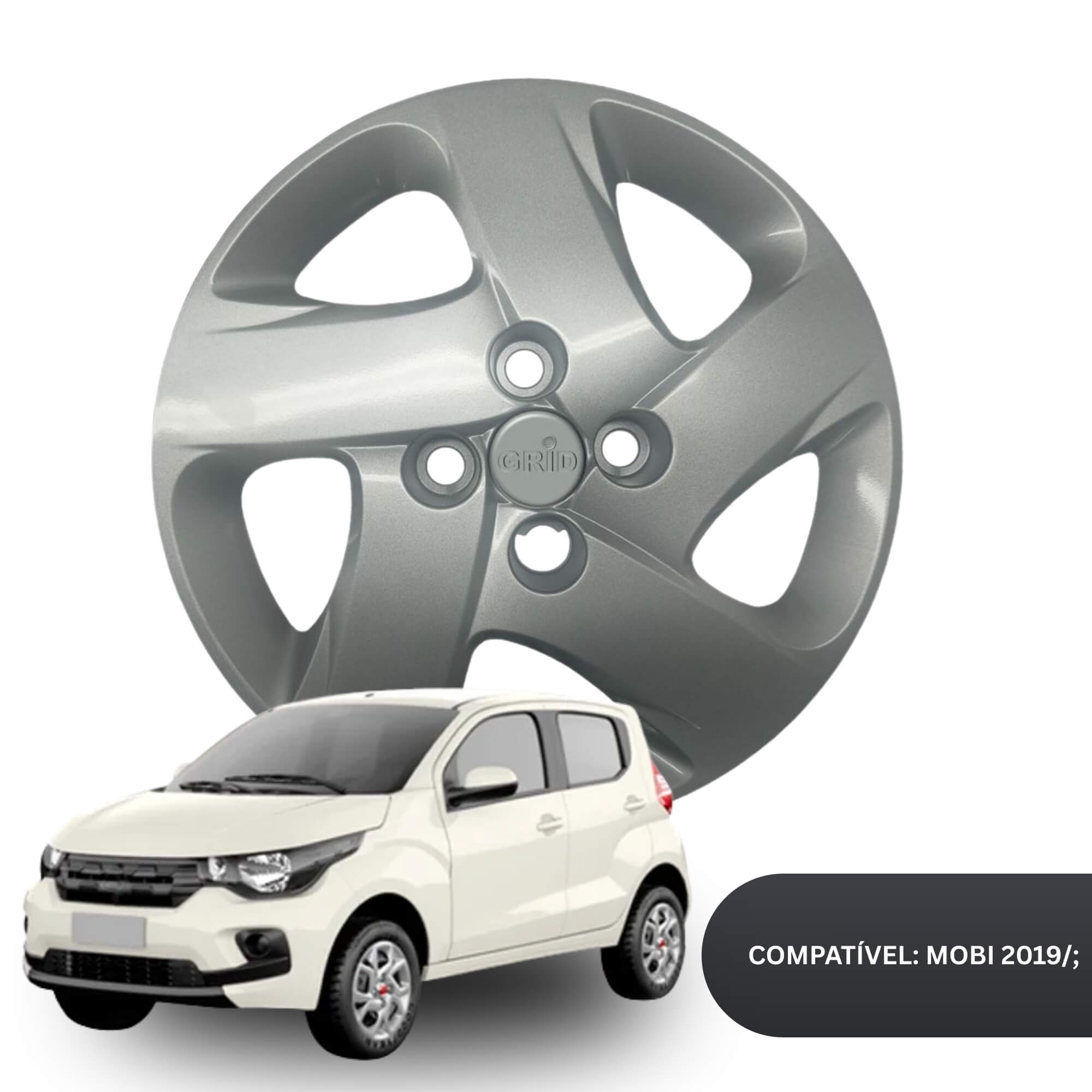 Calota Aro 14" cor Prata modelo Mobi 19/20 Jogo c/ 4 Calotas Grid - 298CB-PTA-E