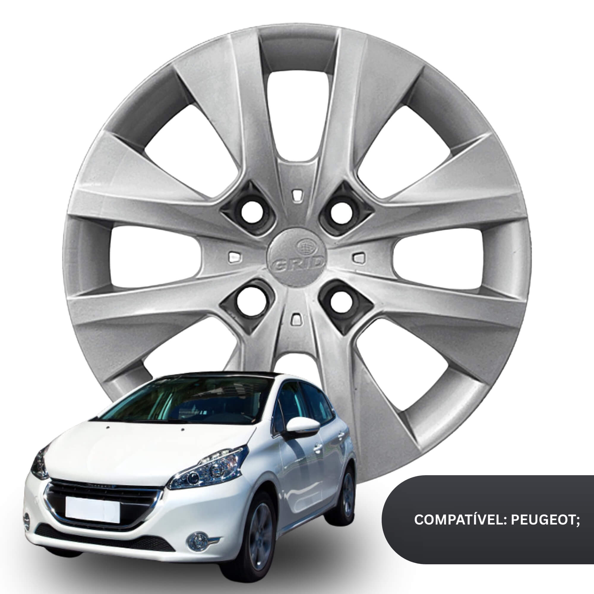Calota Aro 14" cor Prata modelo Peugeot 206/207/208 15/16 Jogo c/ 4 Calotas Grid - 410CB-PTA-E