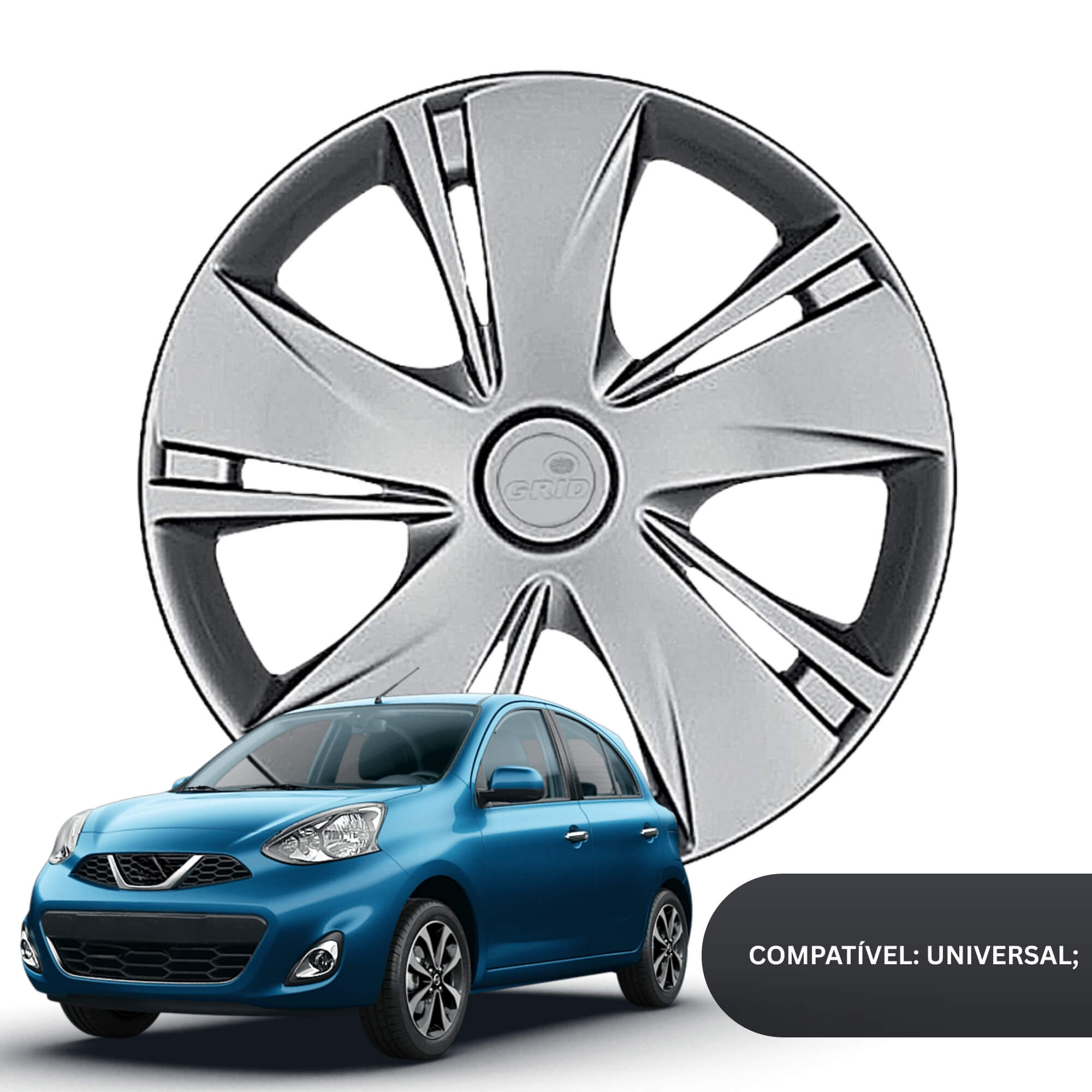 Calota Aro 14" cor Prata Modelo New March 15/18 Jogo c/ 4 Calotas Grid - 451AR-PTA-E