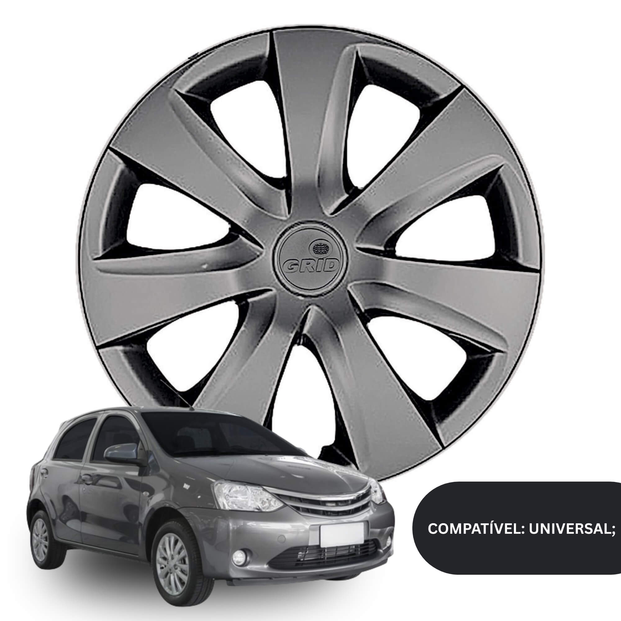Calota Aro 14" cor Grafite modelo Etios 14/15 Jogo c/ 4 Calotas Grid - 461AR-GFT-E