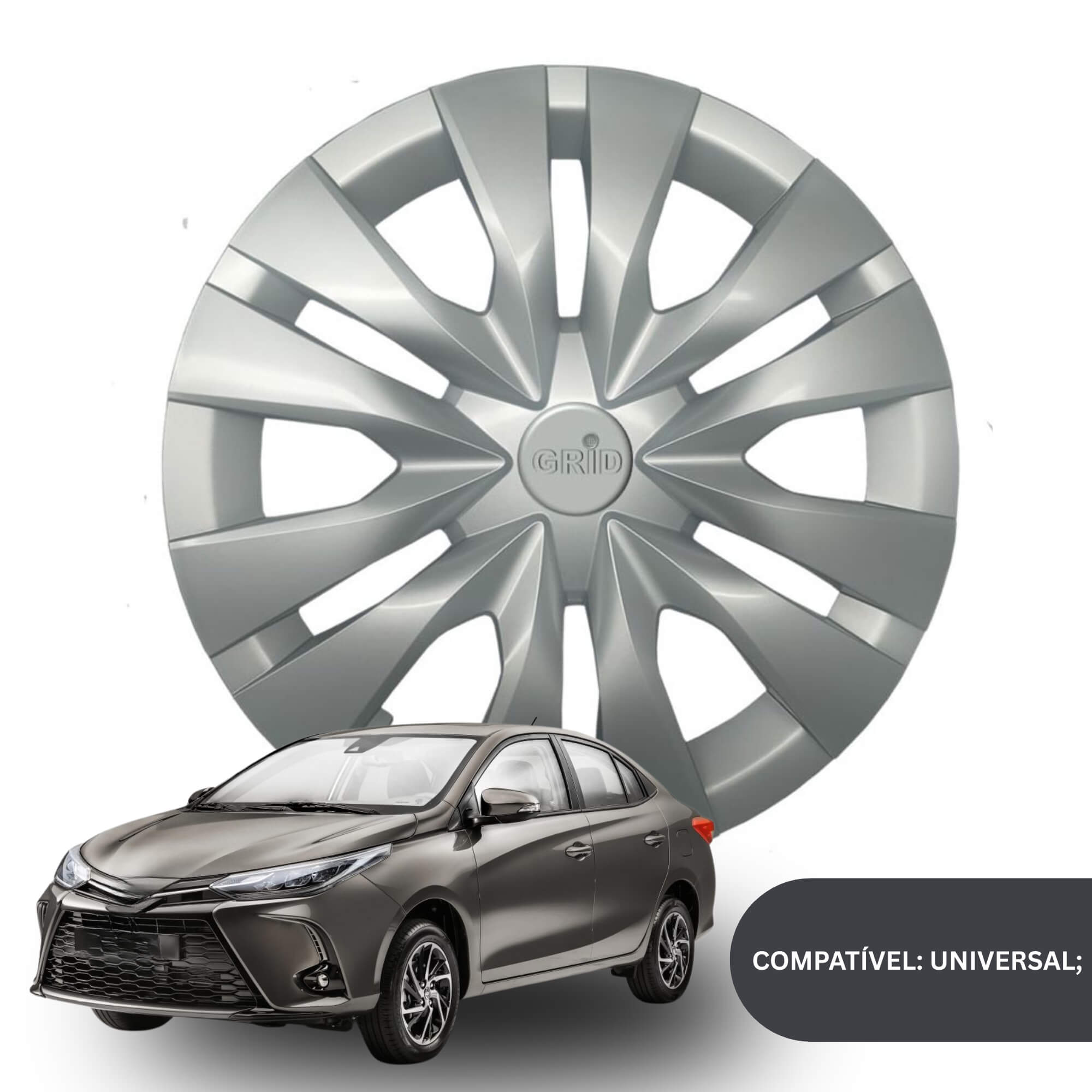 Calota Aro 15" cor Prata Modelo Yaris 2023 Jogo c/ 4 Calotas Grid - 463AR-PTA-E