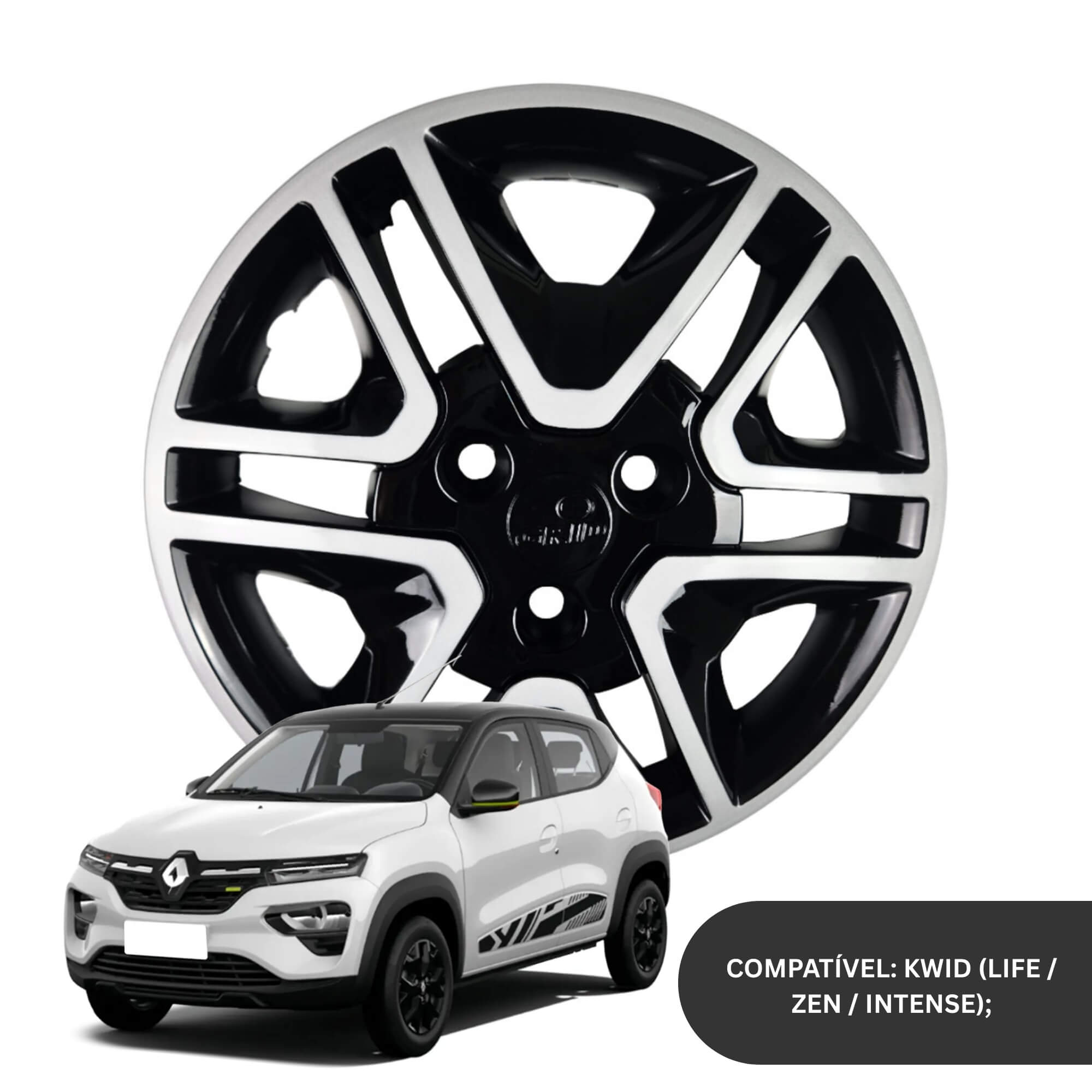 Calota Aro 14" cor Preto/Prata Modelo Kwid Intense 2018/20 Jogo c/ 4 Calotas Grid - 877CP-PBP-E