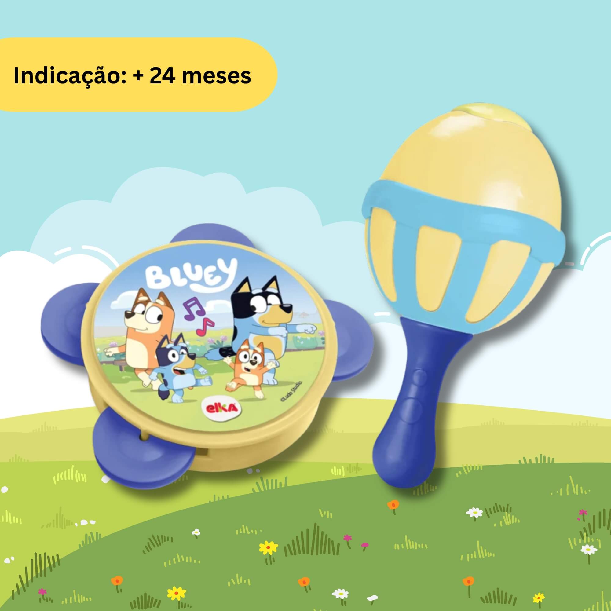 Brinquedo Kit Musical Bluey - Maraca e Pandeiro para Crianças +24 meses Elka - 1313