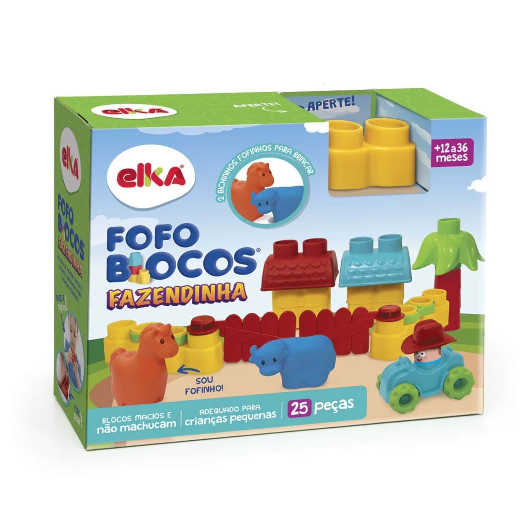 Brinquedo Infantil Blocos de Montar Fofo Blocos Fazendinha 25 peças Elka - 1093