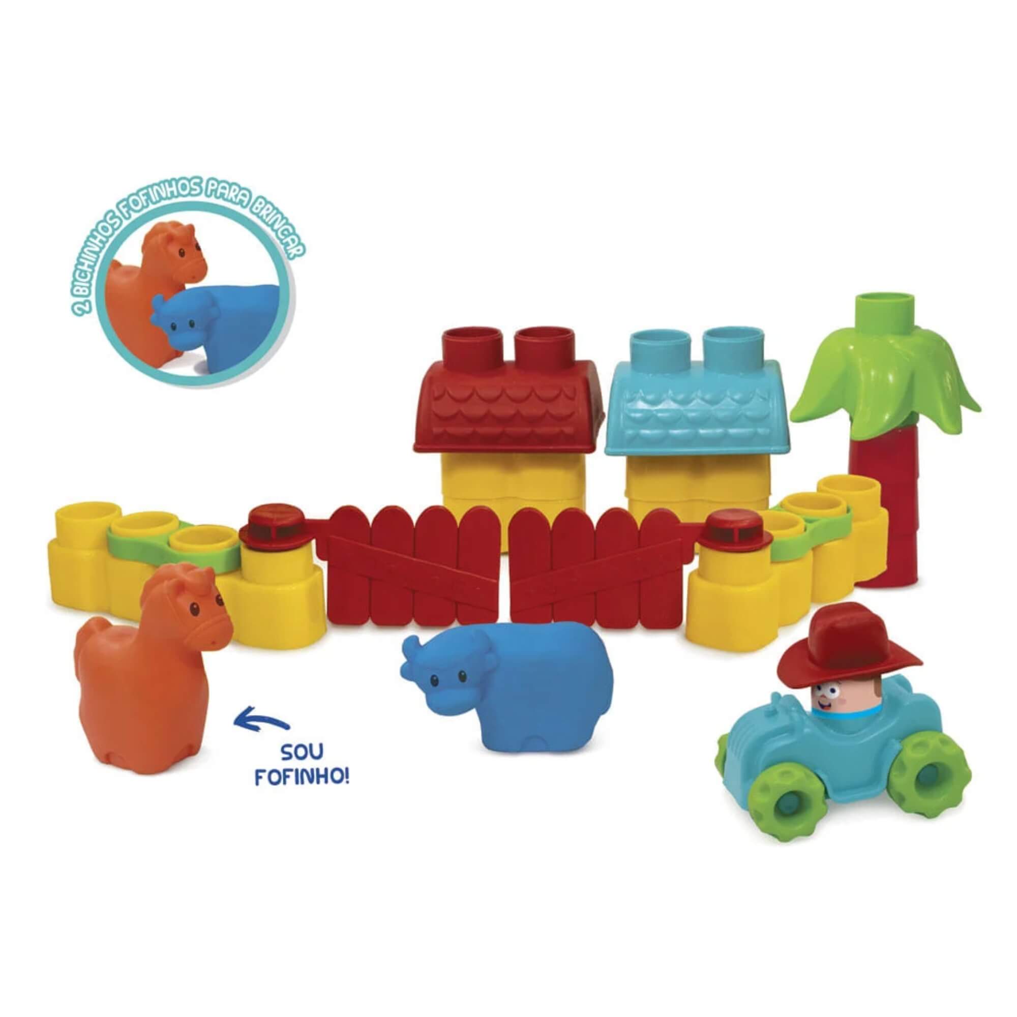 Brinquedo Infantil Blocos de Montar Fofo Blocos Fazendinha 25 peças Elka - 1093