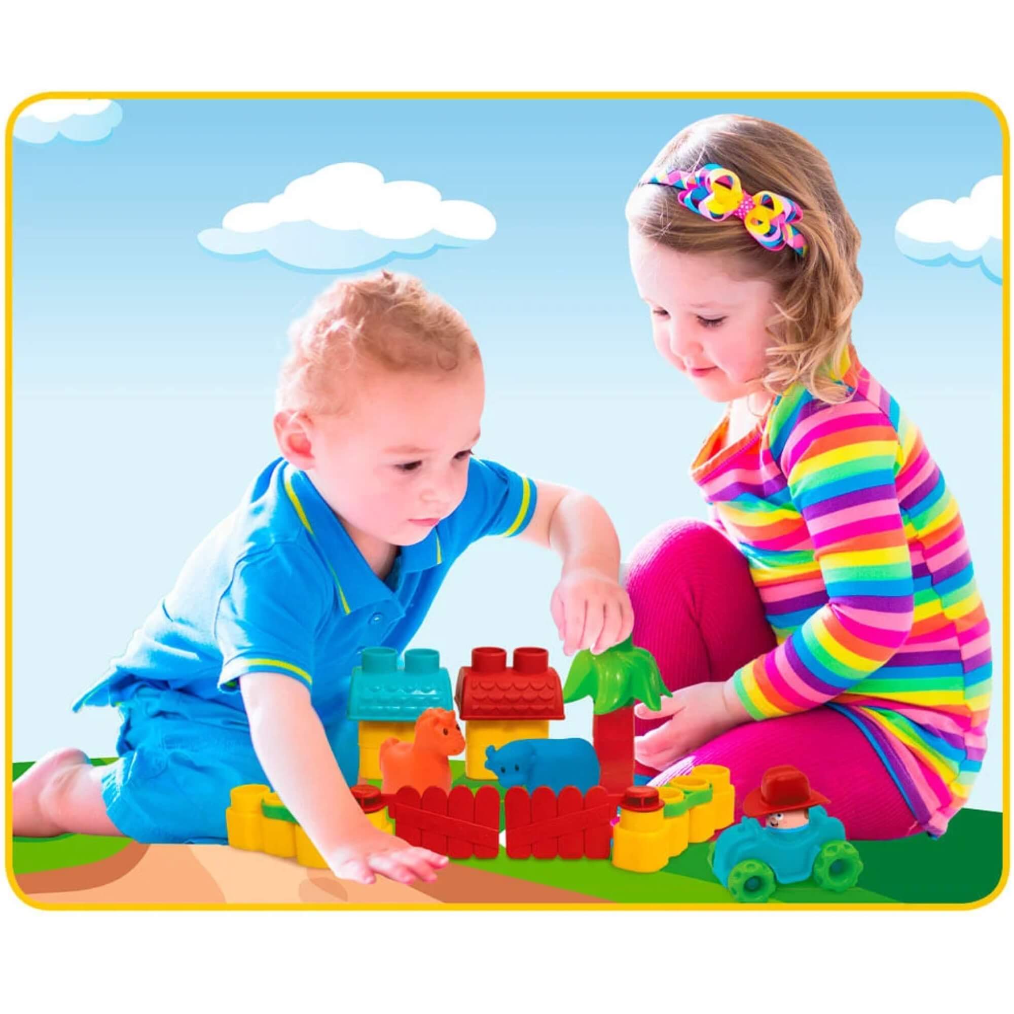 Brinquedo Infantil Blocos de Montar Fofo Blocos Fazendinha 25 peças Elka - 1093