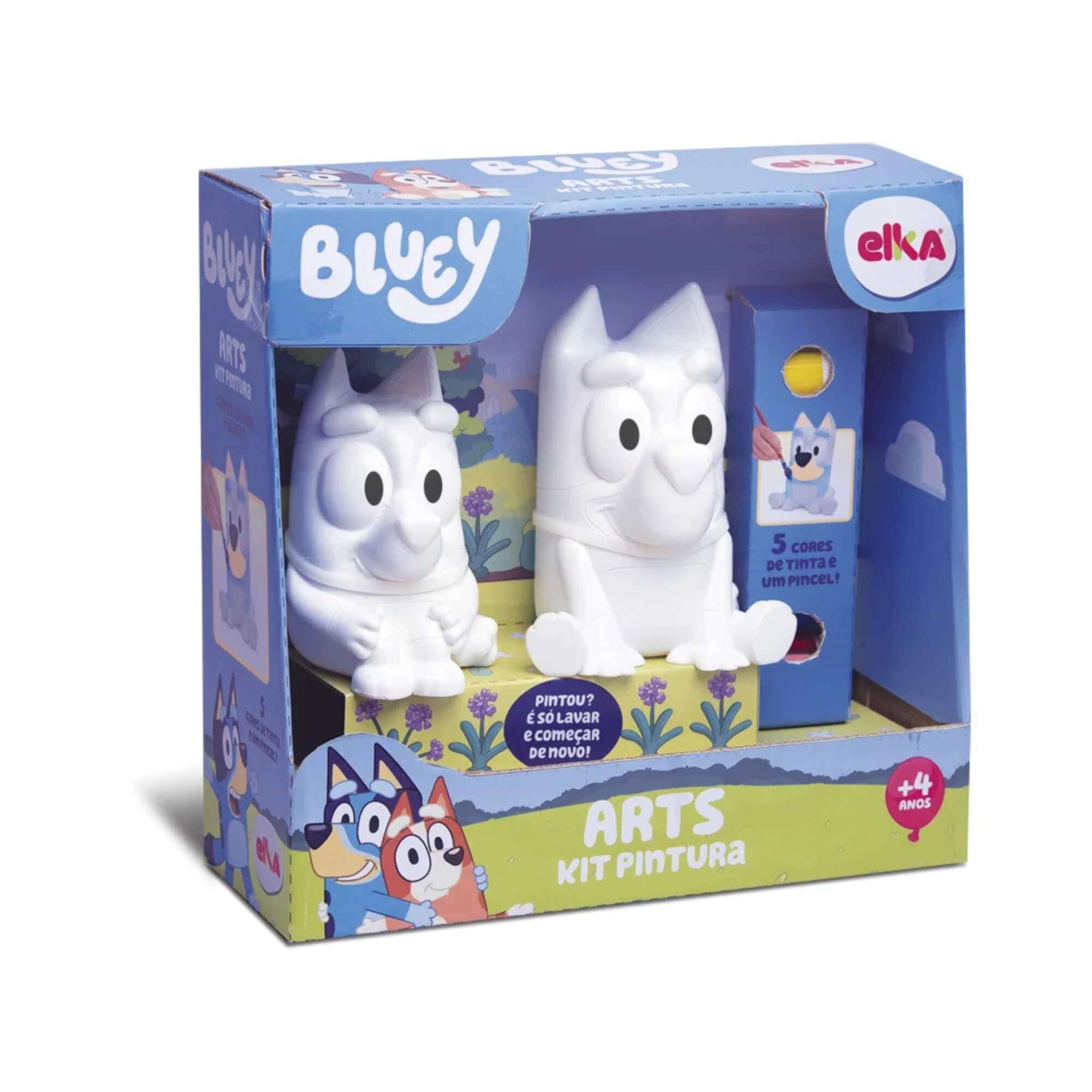 Kit Pintura Bluey e Bingo Bonecos Laváveis + Pincel e Tintas para Crianças +4 Elka - 1311