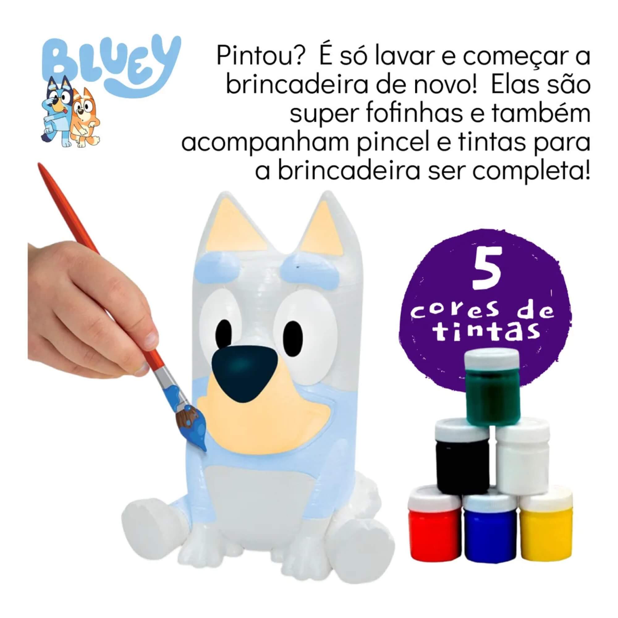 Kit Pintura Bluey e Bingo Bonecos Laváveis + Pincel e Tintas para Crianças +4 Elka - 1311