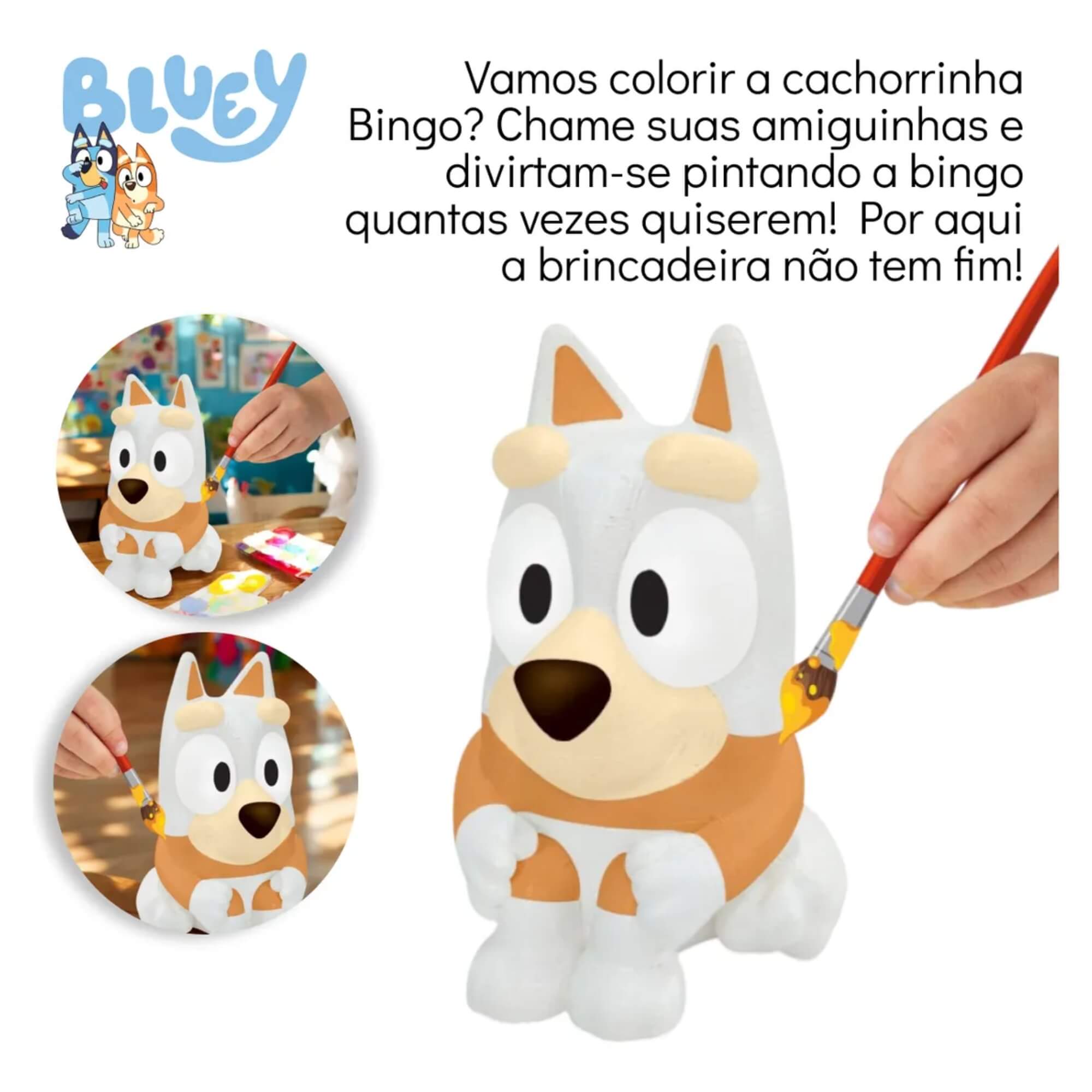 Kit Pintura Bluey e Bingo Bonecos Laváveis + Pincel e Tintas para Crianças +4 Elka - 1311