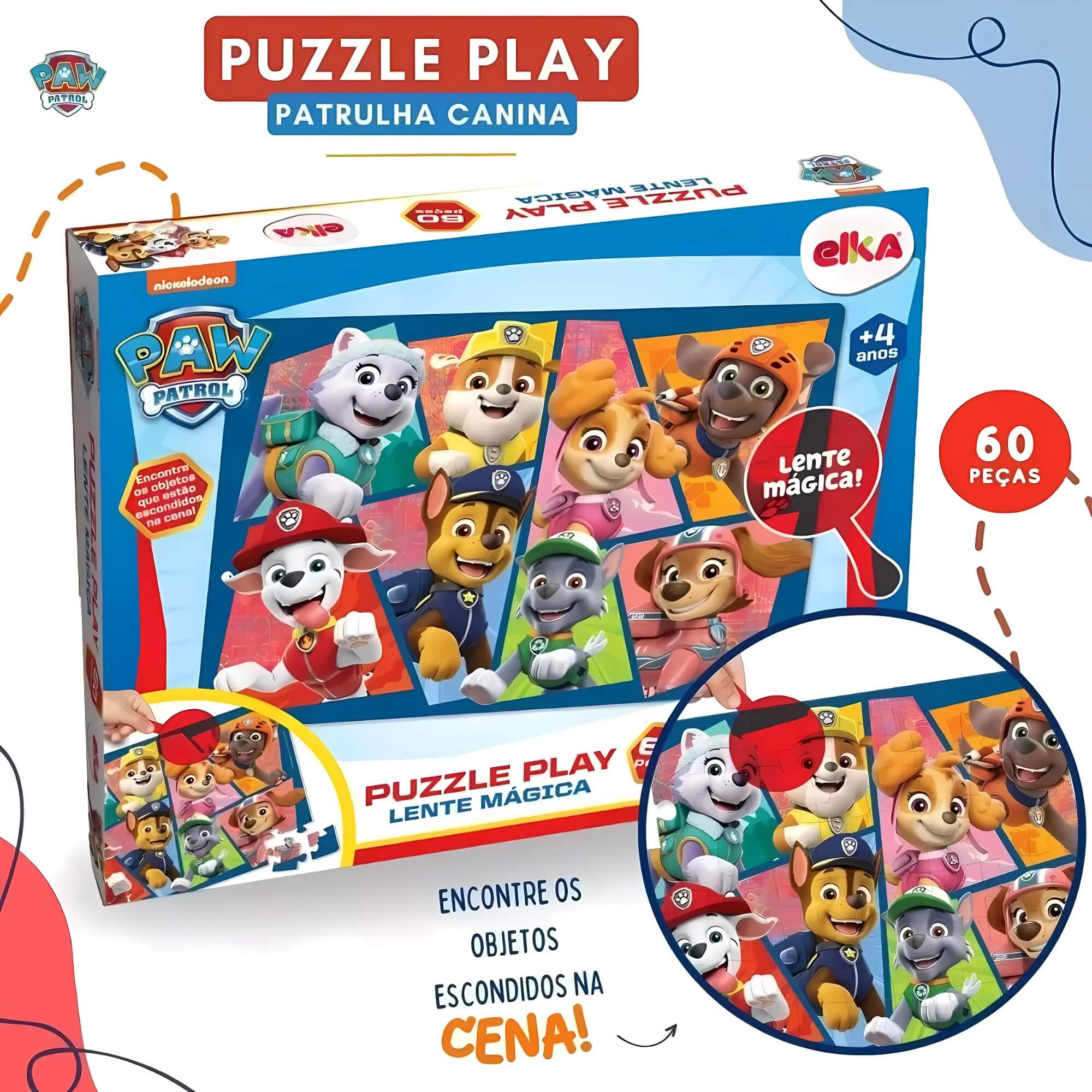 Quebra-Cabeça Puzzle Play 60 peças Patrulha Canina - Lente Mágica Elka - 1274