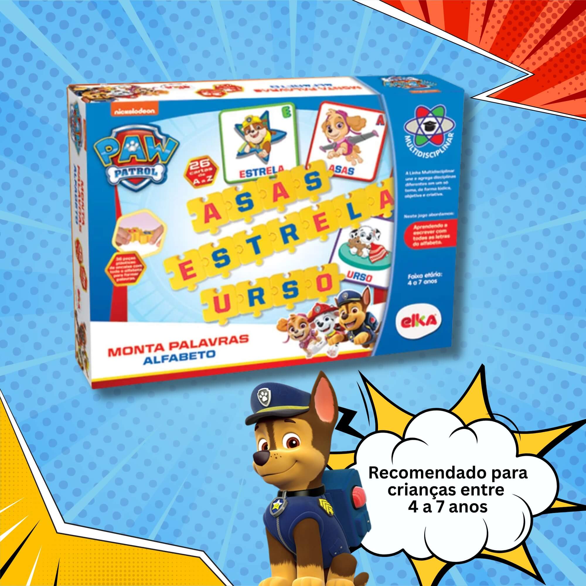 Jogo Educativo Monta Palavra Alfabeto Patrulha Canina Elka - 1268