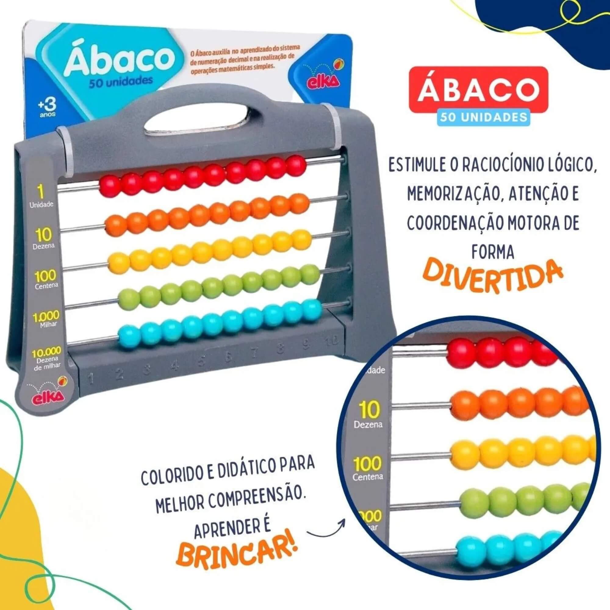 Brinquedo Escolar Pedagógico Ábaco 50 Elka - 1001