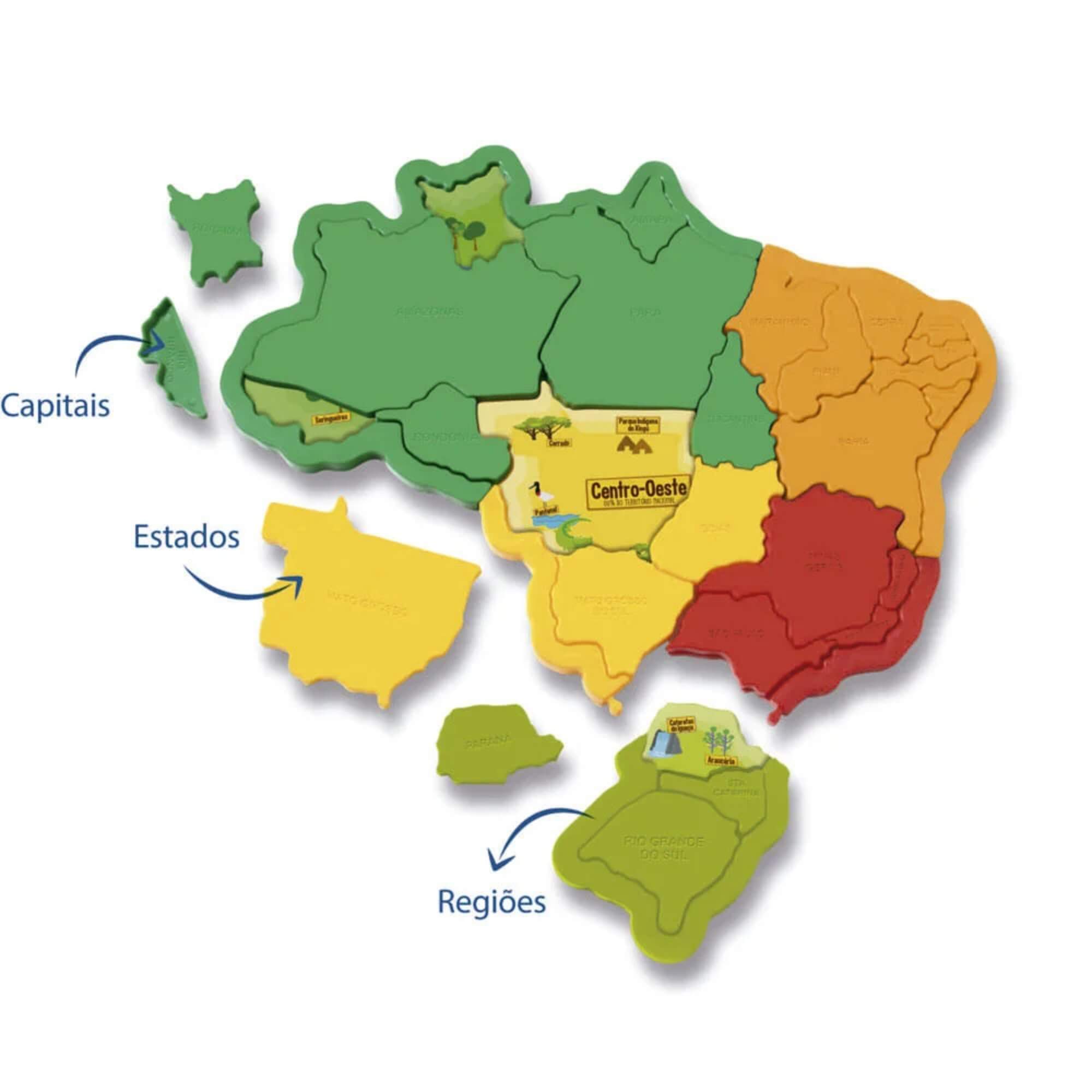 Jogo Educativo Mapa do Brasil em Plástico 3D Elka - 1109