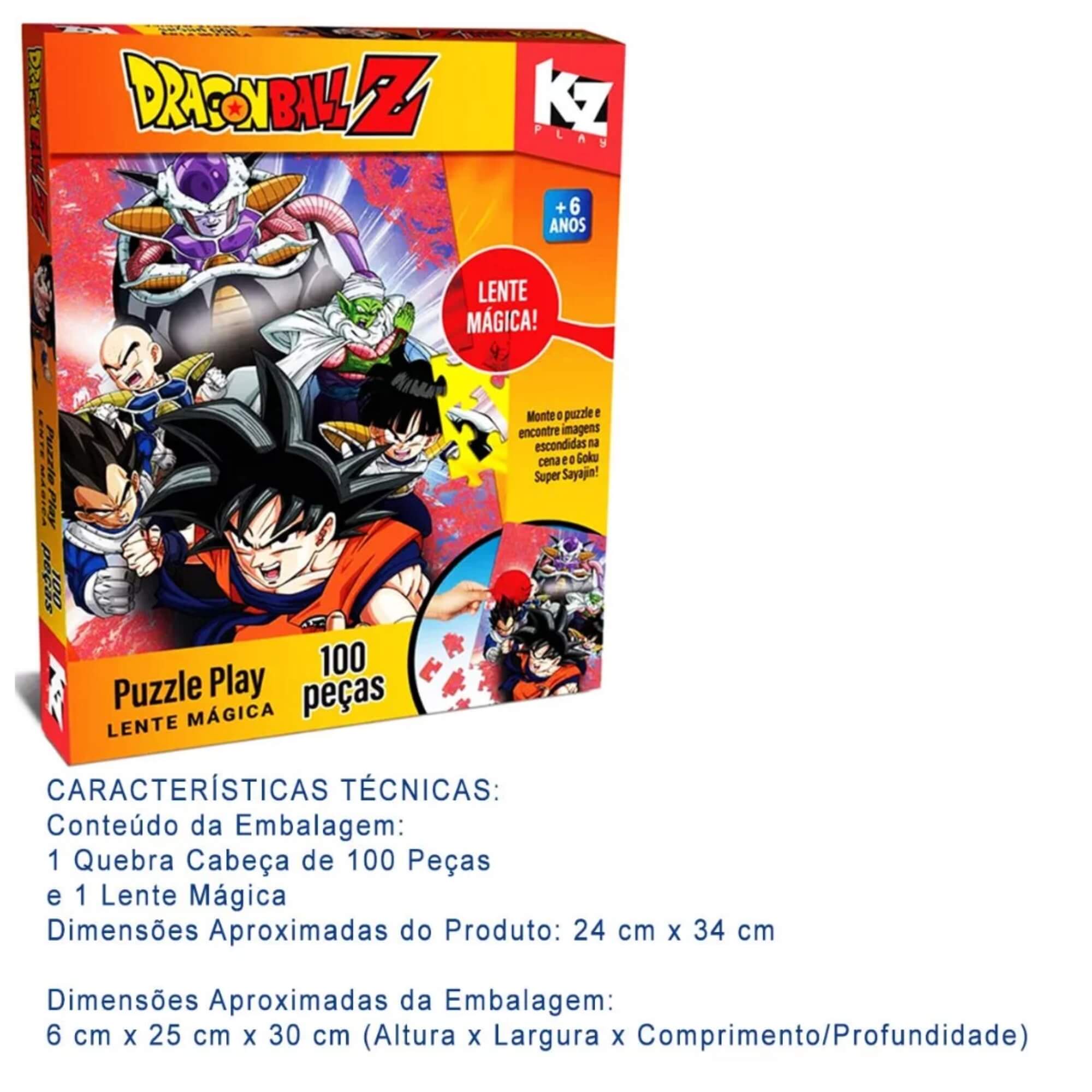 Jogo Infantil Quebra-Cabeça Lente Mágica Dragon Ball Z 100 Peças Elka - 1262