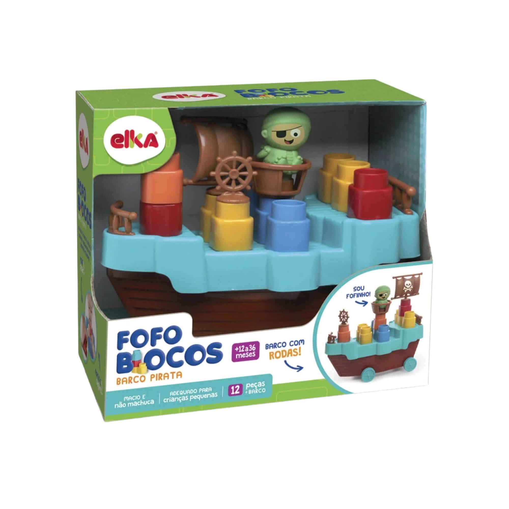 Brinquedo Infantil Fofo Blocos Barco Pirata 13 Peças Elka - 1045