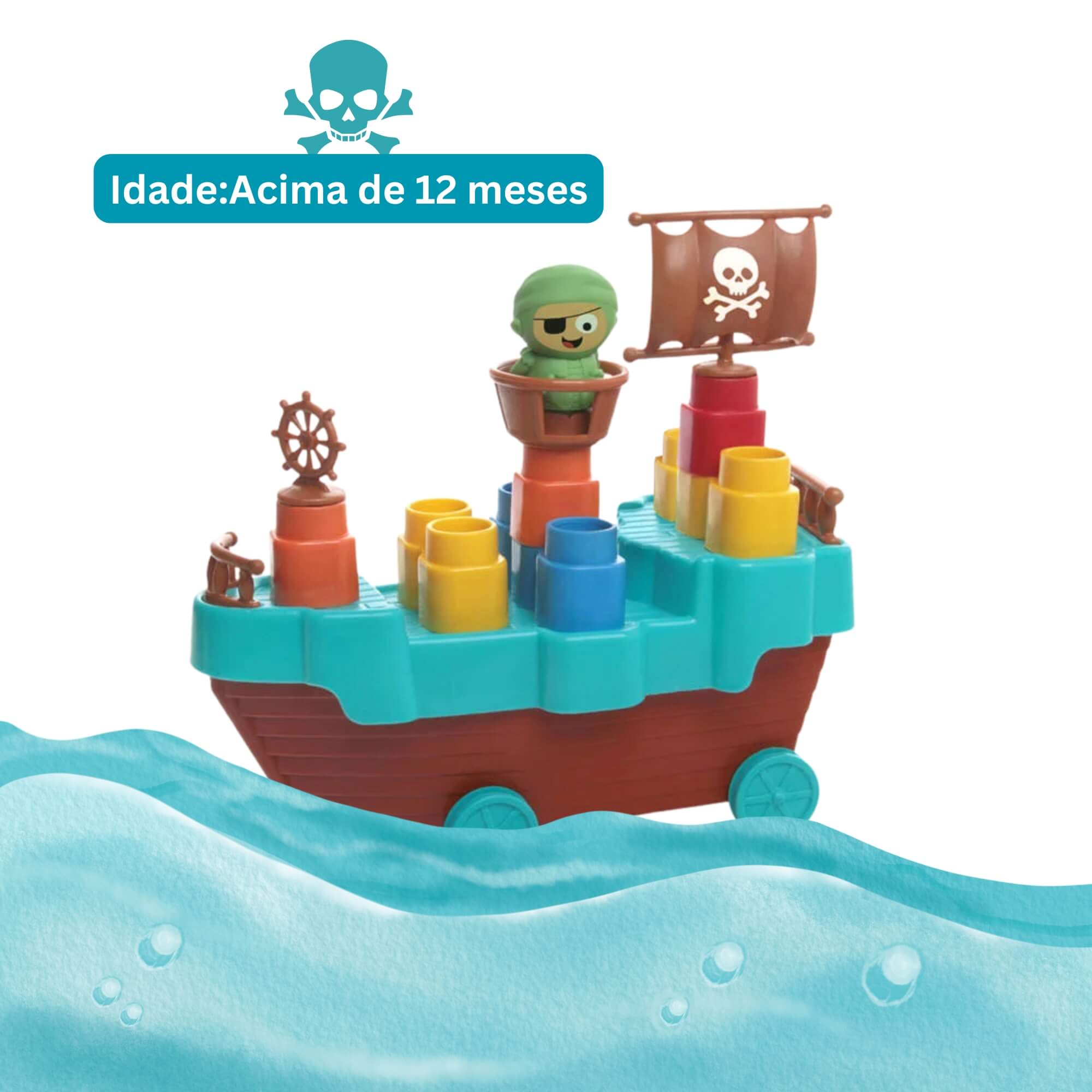 Brinquedo Infantil Fofo Blocos Barco Pirata 13 Peças Elka - 1045