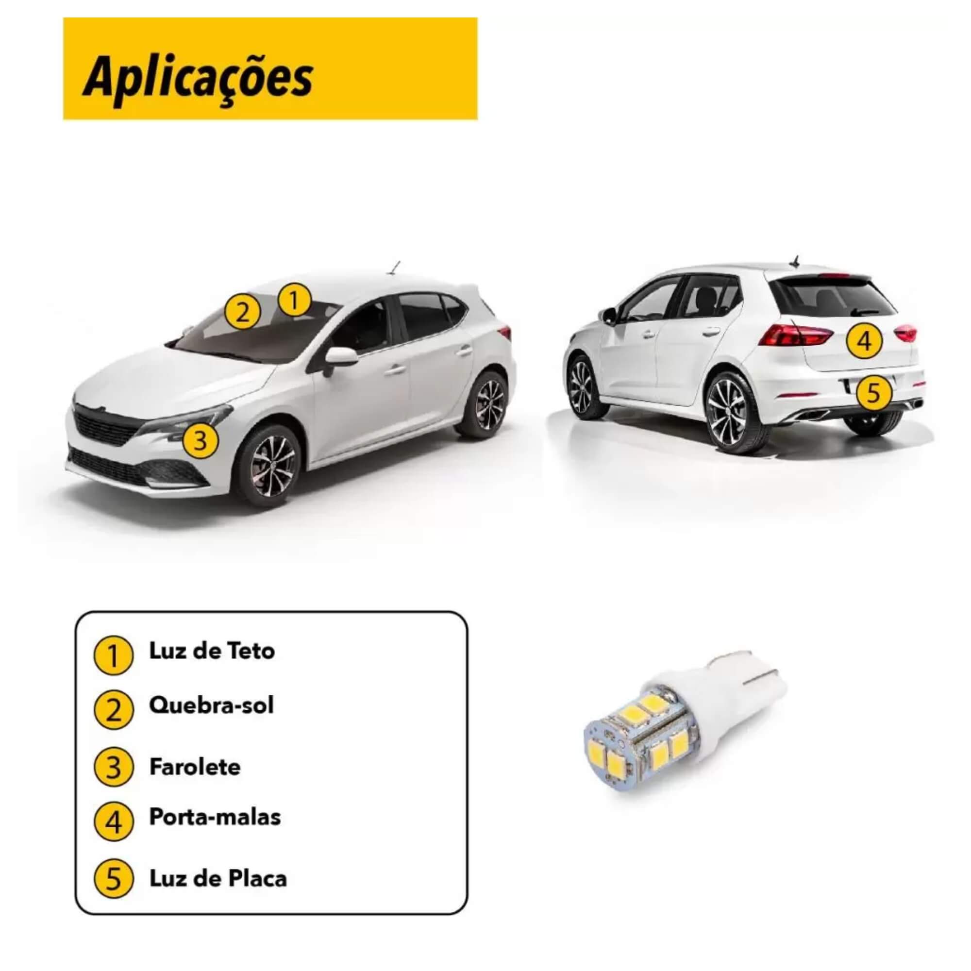 Lâmpada LED Pingo T10-3528-10SMD 12V 6000k sem Blister (unidade) Tarponn - TP-5301
