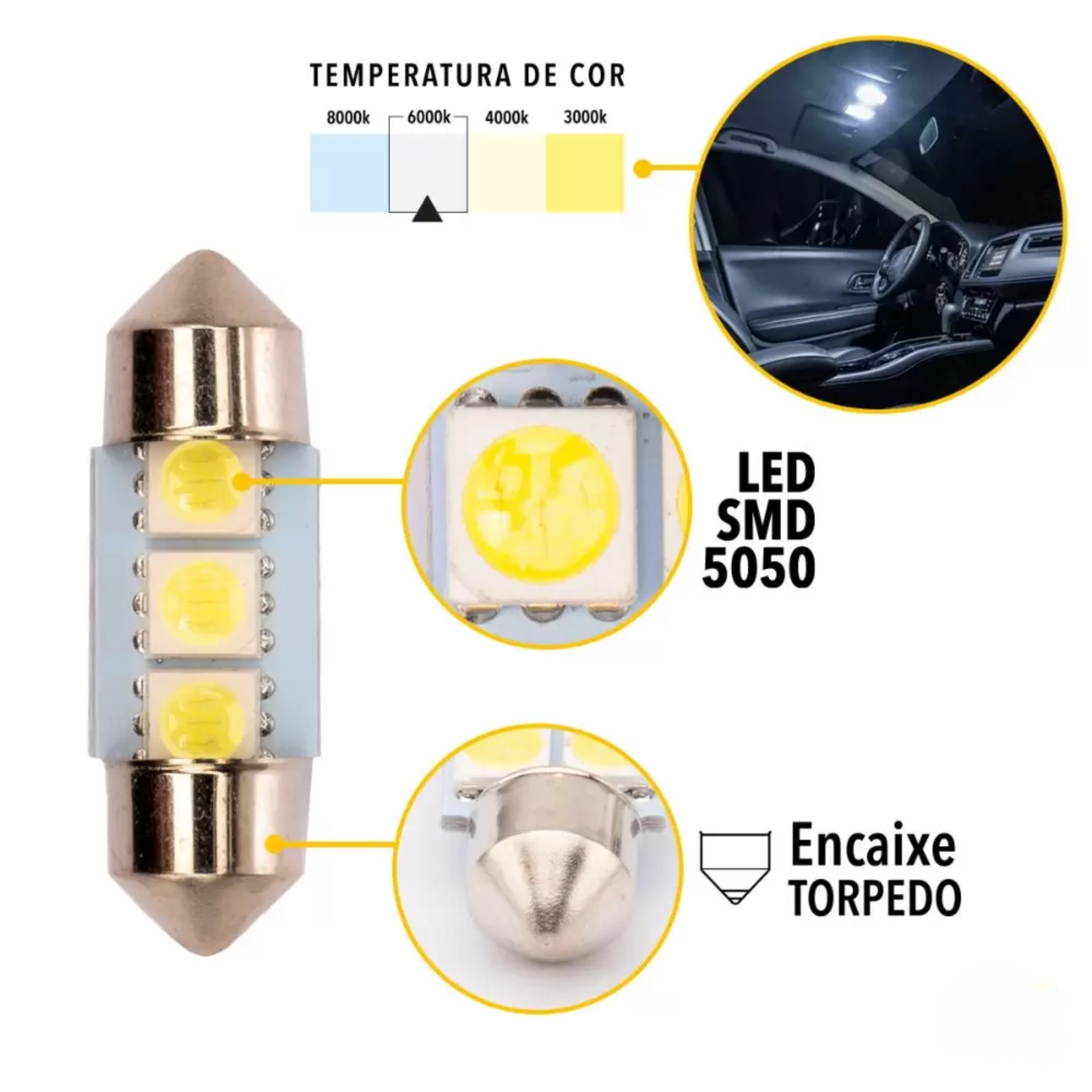 Lâmpada LED SJ-5050-3SMD-31MM 12v 6000k sem Blister (unidade) Tarponn - TP-5316