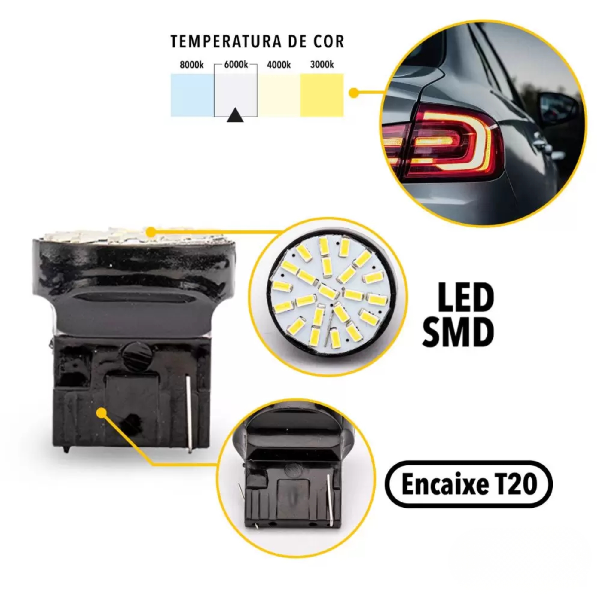 Par de Lâmpada LED T20-3014-22SMD 1 Polo 12V 6000K Tarponn - TP-5056