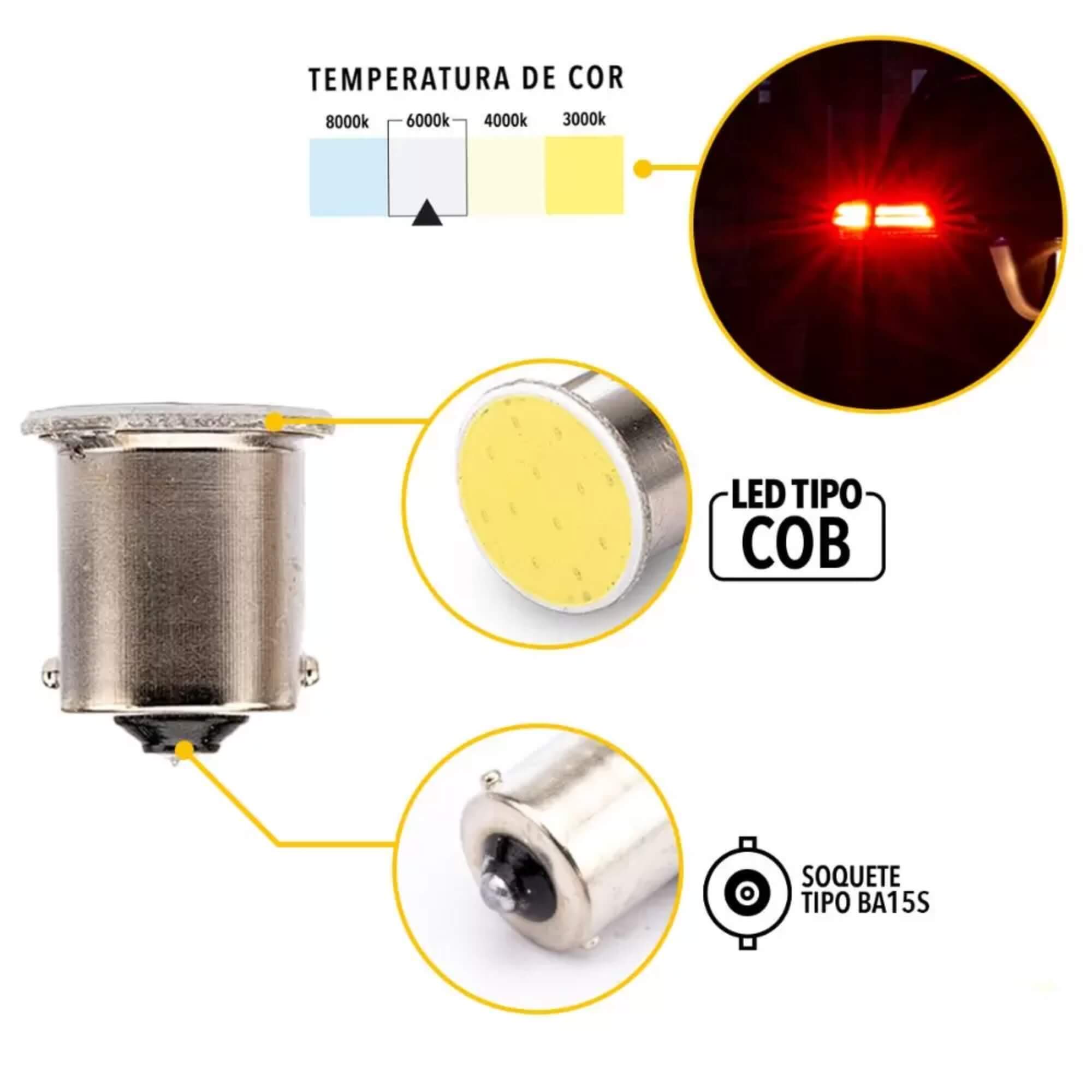 Par de Lâmpadas LED 67 Ba15S-COB-12C 1 Polo 12v 6000k Tarponn - TP-5037