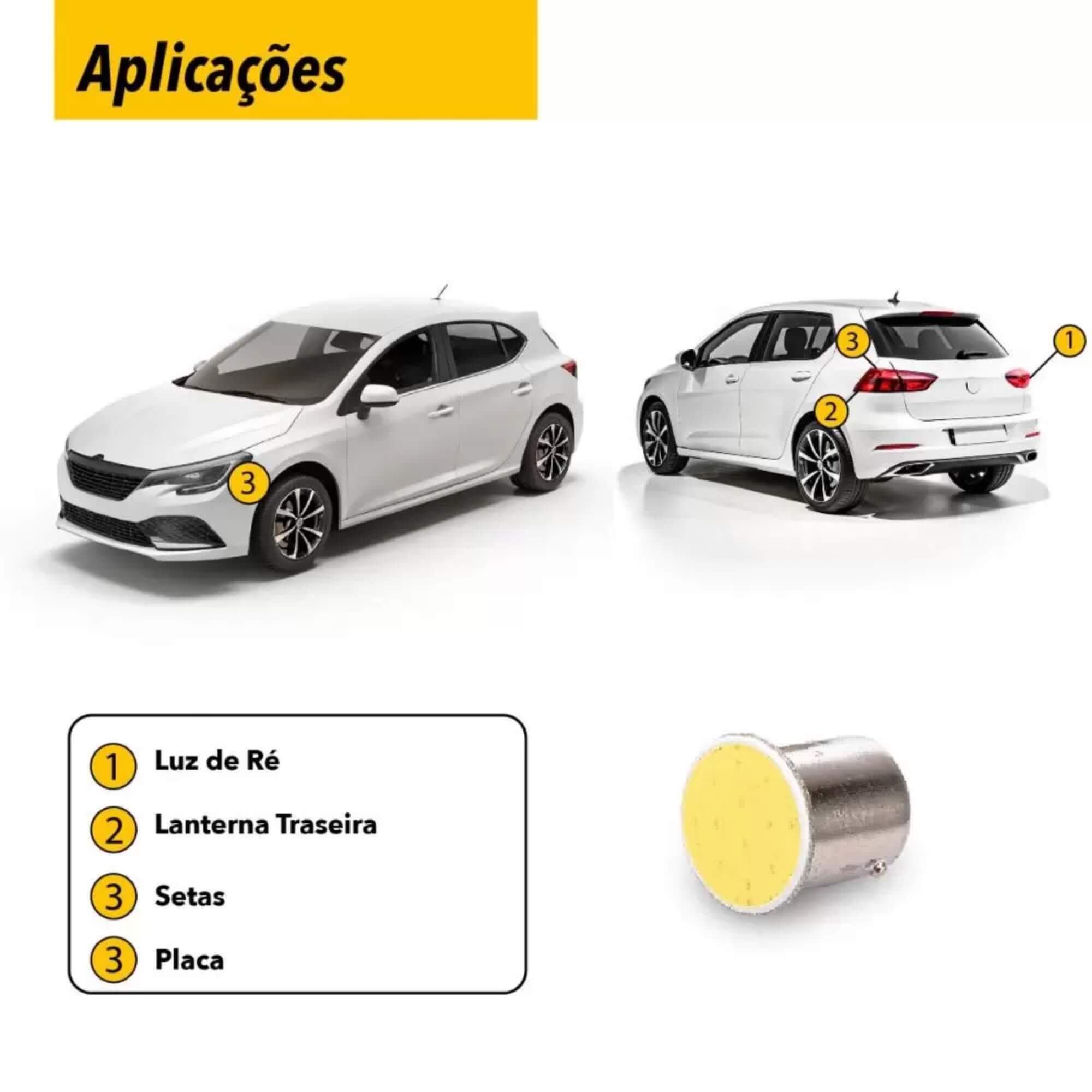 Par de Lâmpadas LED 67 Ba15S-COB-12C 1 Polo 12v 6000k Tarponn - TP-5037