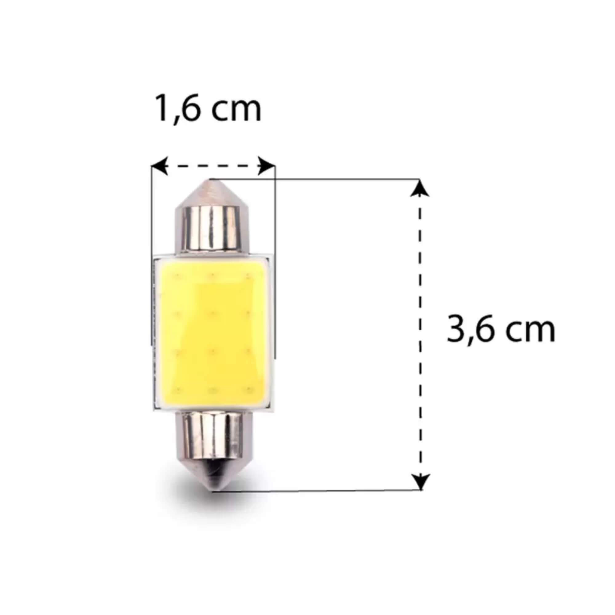 Par de Lâmpadas LED Torpedo SJ-COB-12C-36MM 12v 6000k Tarponn - TP-5032