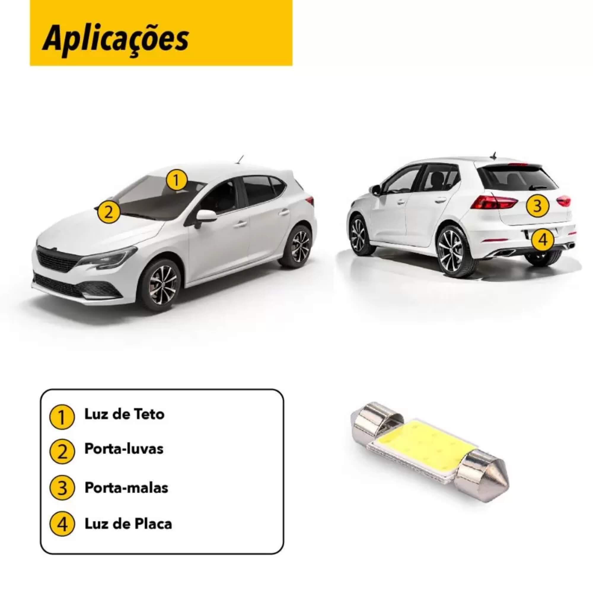 Par de Lâmpadas LED Torpedo SJ-COB-12C-36MM 12v 6000k Tarponn - TP-5032