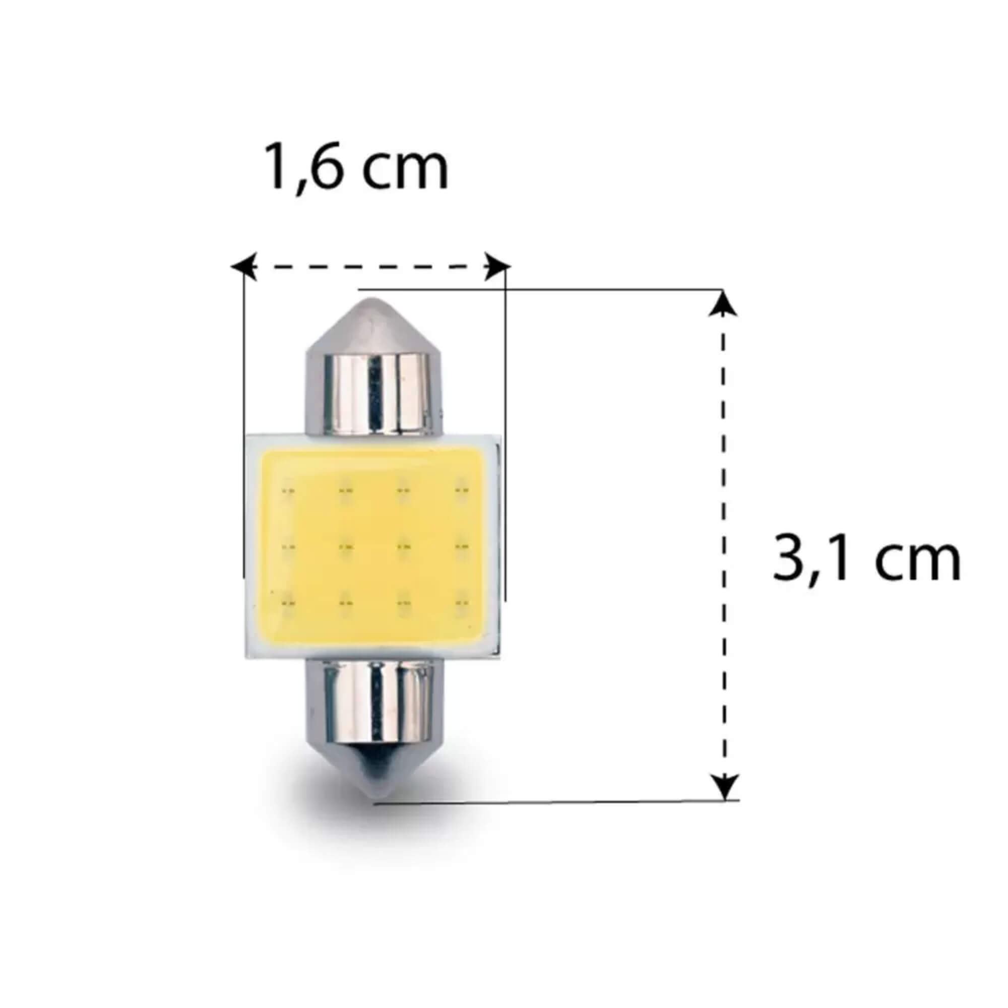 Par de Lâmpadas LED Torpedo SJ-COB-12C-31MM 12v 6000k Tarponn - TP-5031