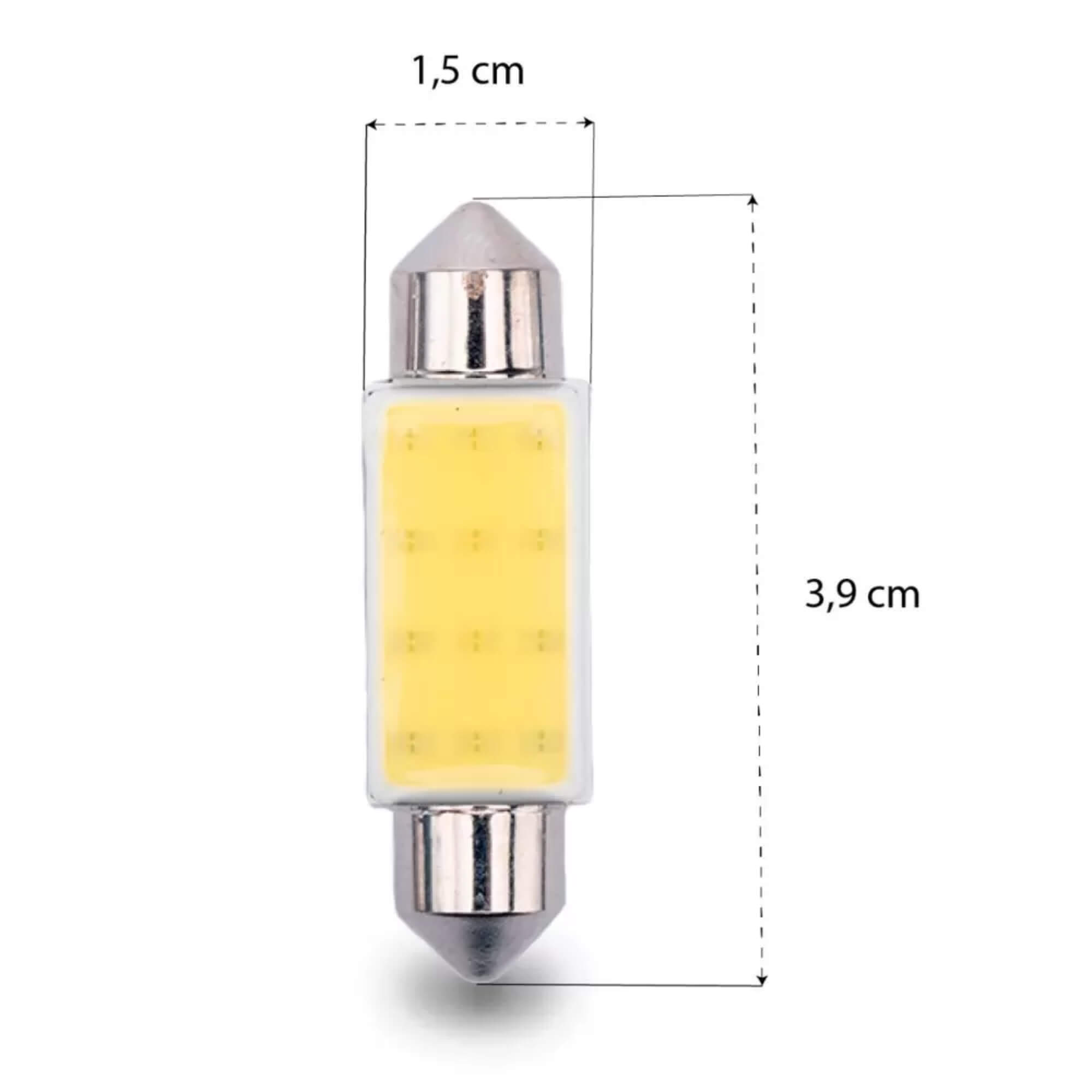 Par de Lâmpadas LED Torpedo SJ-COB-12C-39MM 12v 6000k Tarponn - TP-5033
