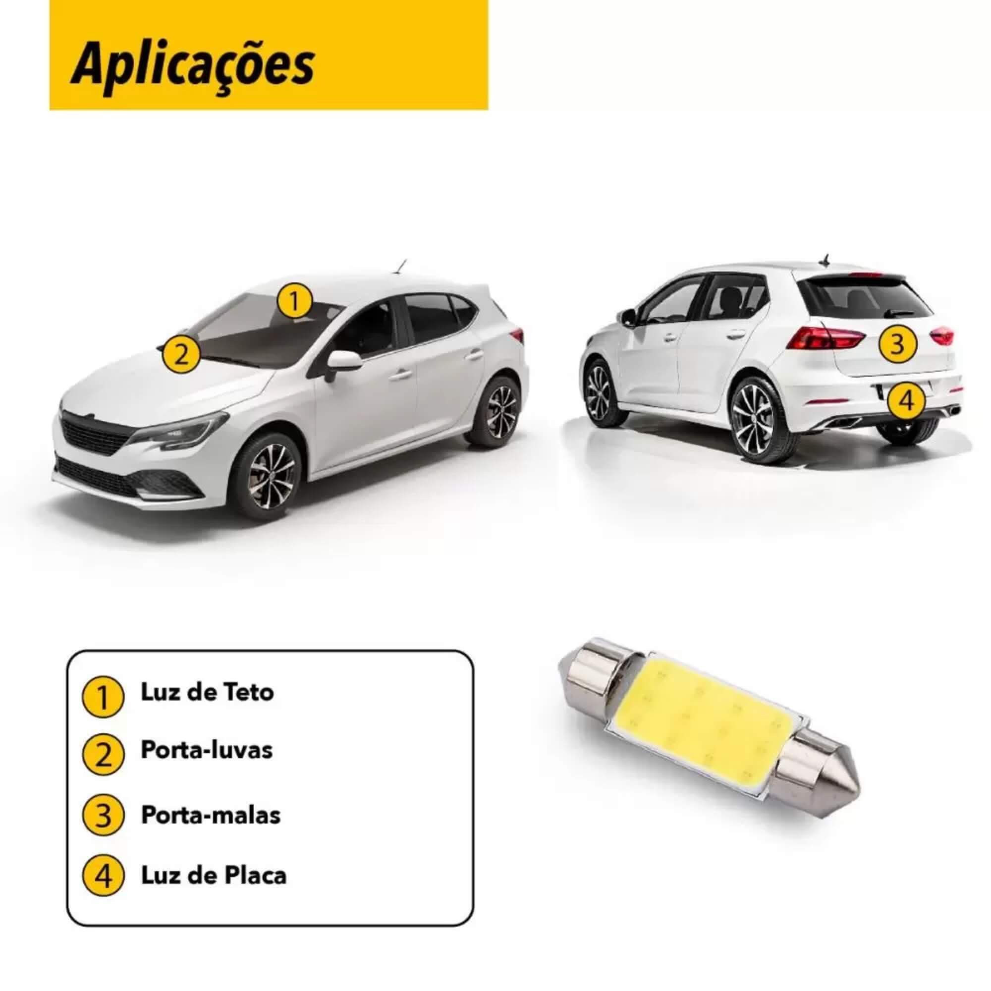 Par de Lâmpadas LED Torpedo SJ-COB-12C-39MM 12v 6000k Tarponn - TP-5033