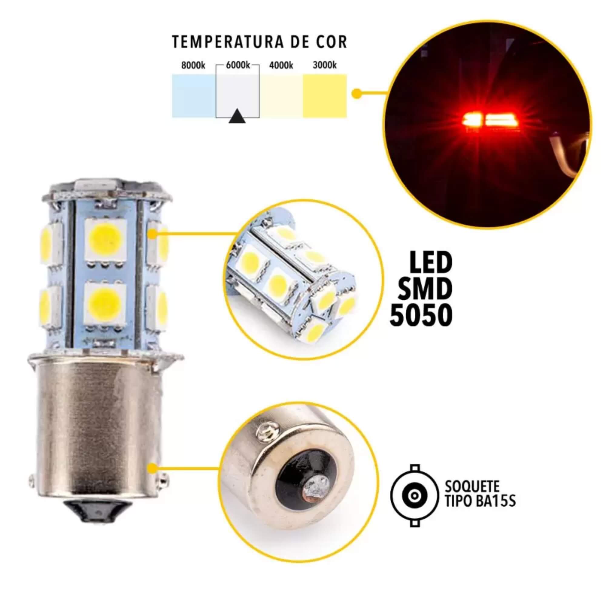 Par de Lâmpadas LED 1141 Ba15S-5050-13SMD 1 Polo 12V 6000k Tarponn - TP-5009