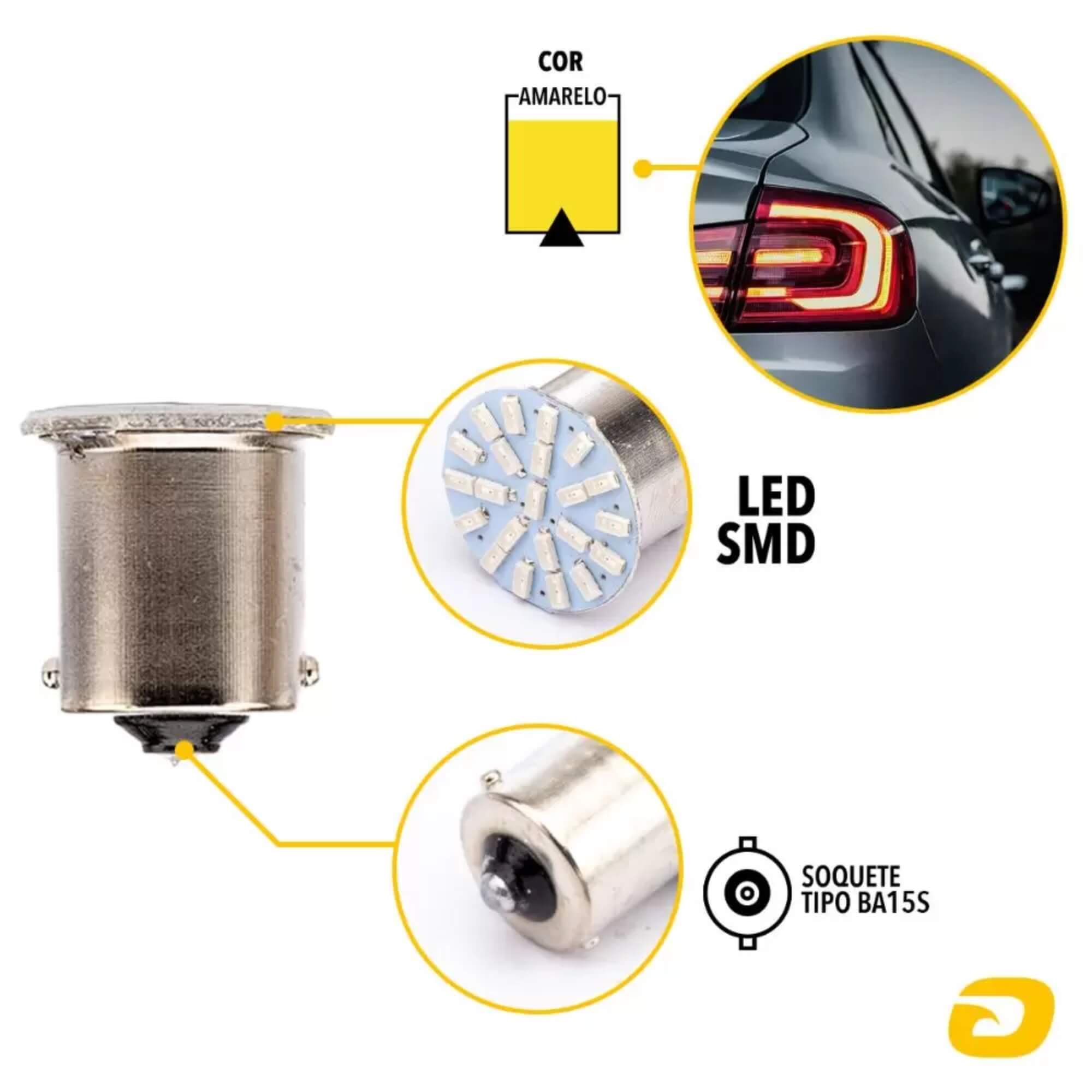 Par de Lâmpadas LED 67 Ba15S-3014-22SMD Amarela 1 Polo 12v Tarponn - TP-5013