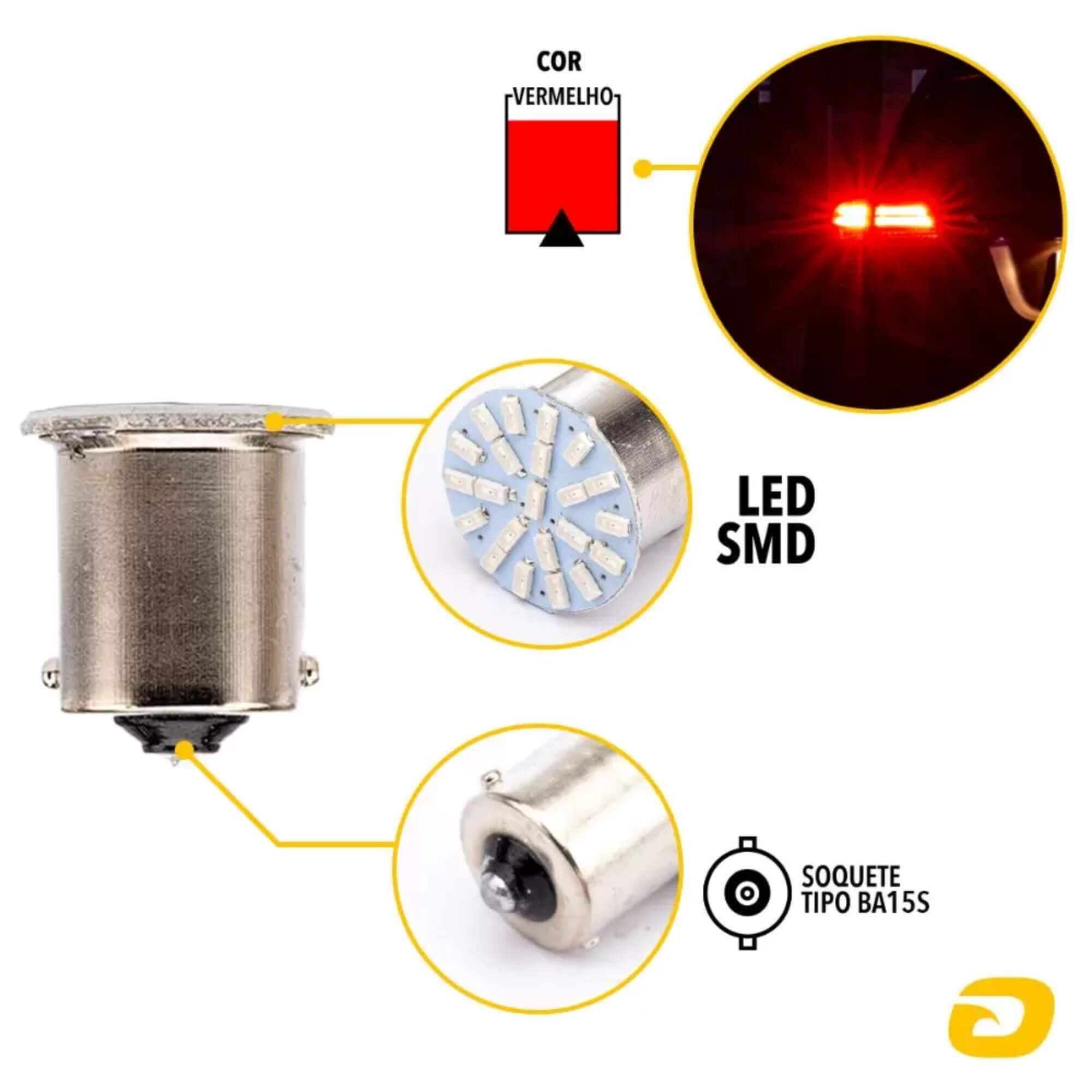 Par de Lâmpadas LED 67 Ba15S-3014-22SMD Vermelha 1 Polo 12v Tarponn - TP-5014