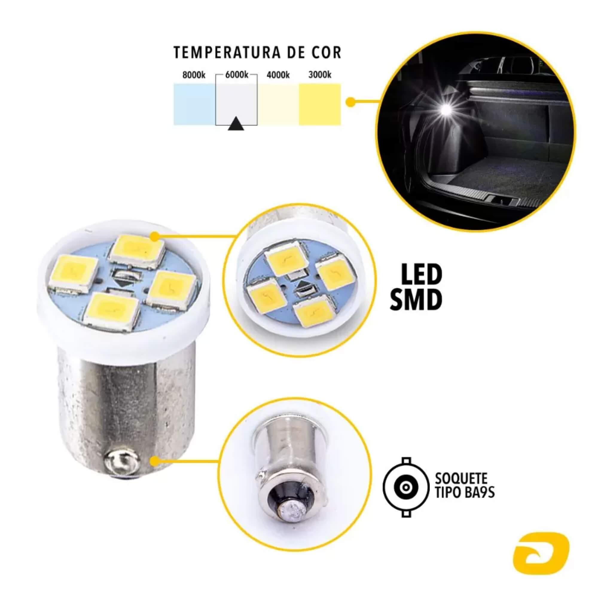 Par de Lâmpadas LED 69 Ba9S-3528-4SMD 12v 6000k Tarponn - TP-5043