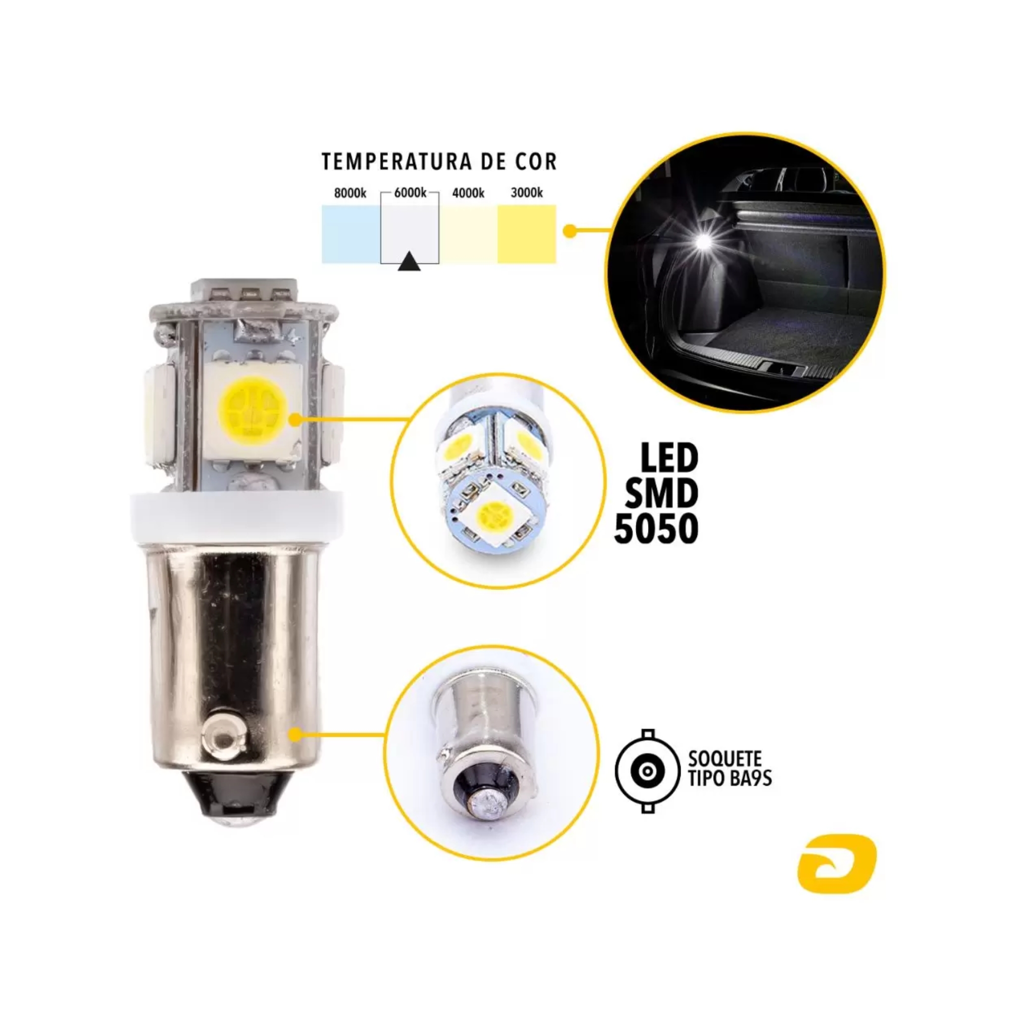 Par de Lâmpadas LED 69 Ba9S-5050-5SMD 12V 6000k Tarponn - TP-5008