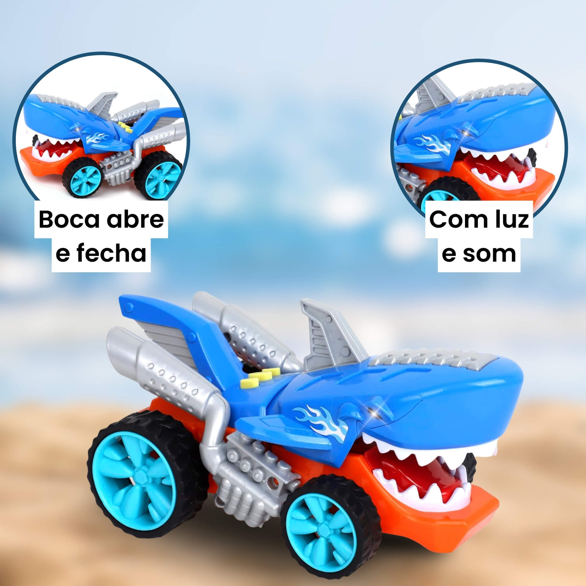 Brinquedo Infantil Hot Wheels Carro Tubarão com Luz e Som Multikids - BR2483