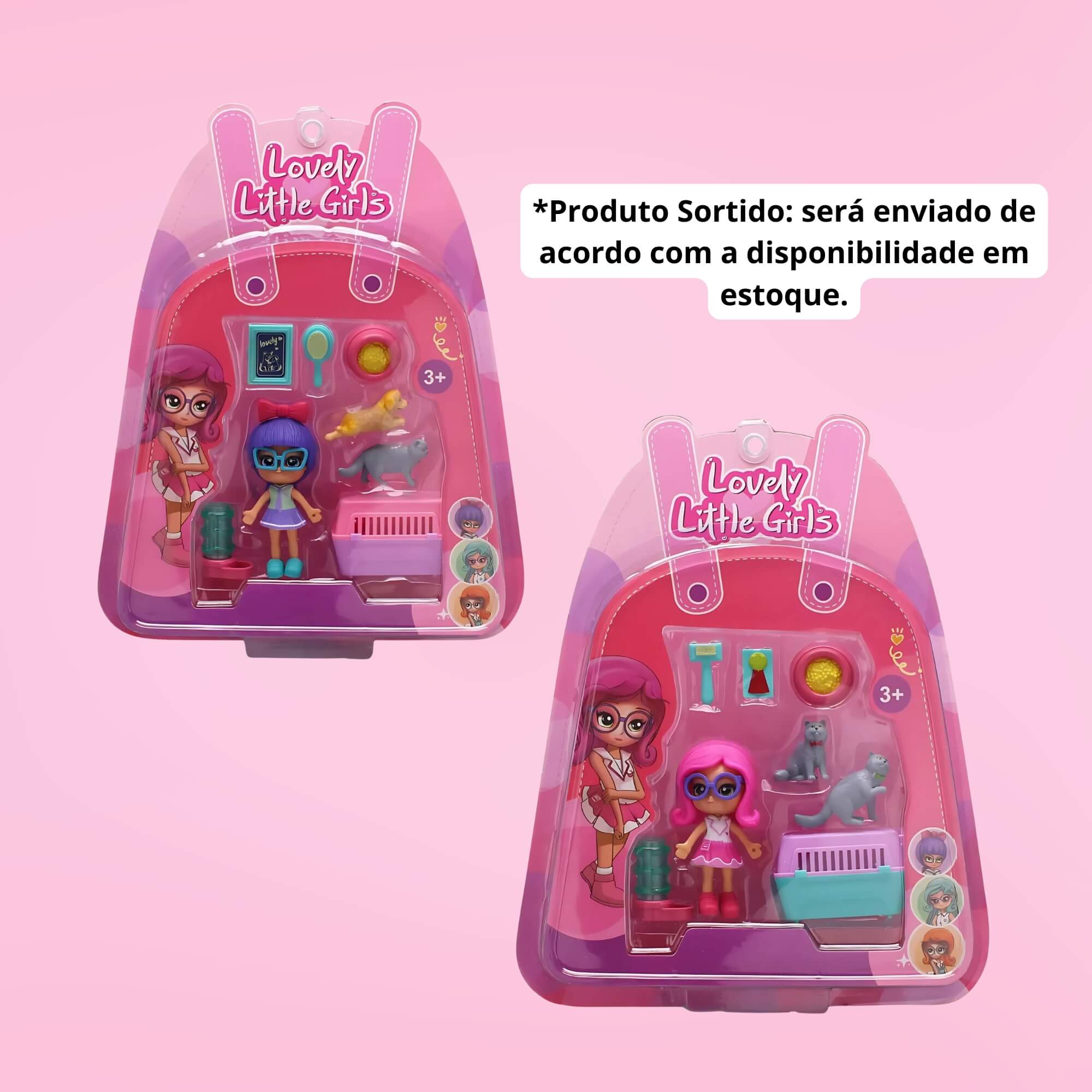 COMP 2x Bonecas Lovely Little Girls Super Pet Shop Sortidas Multikids - BR2268