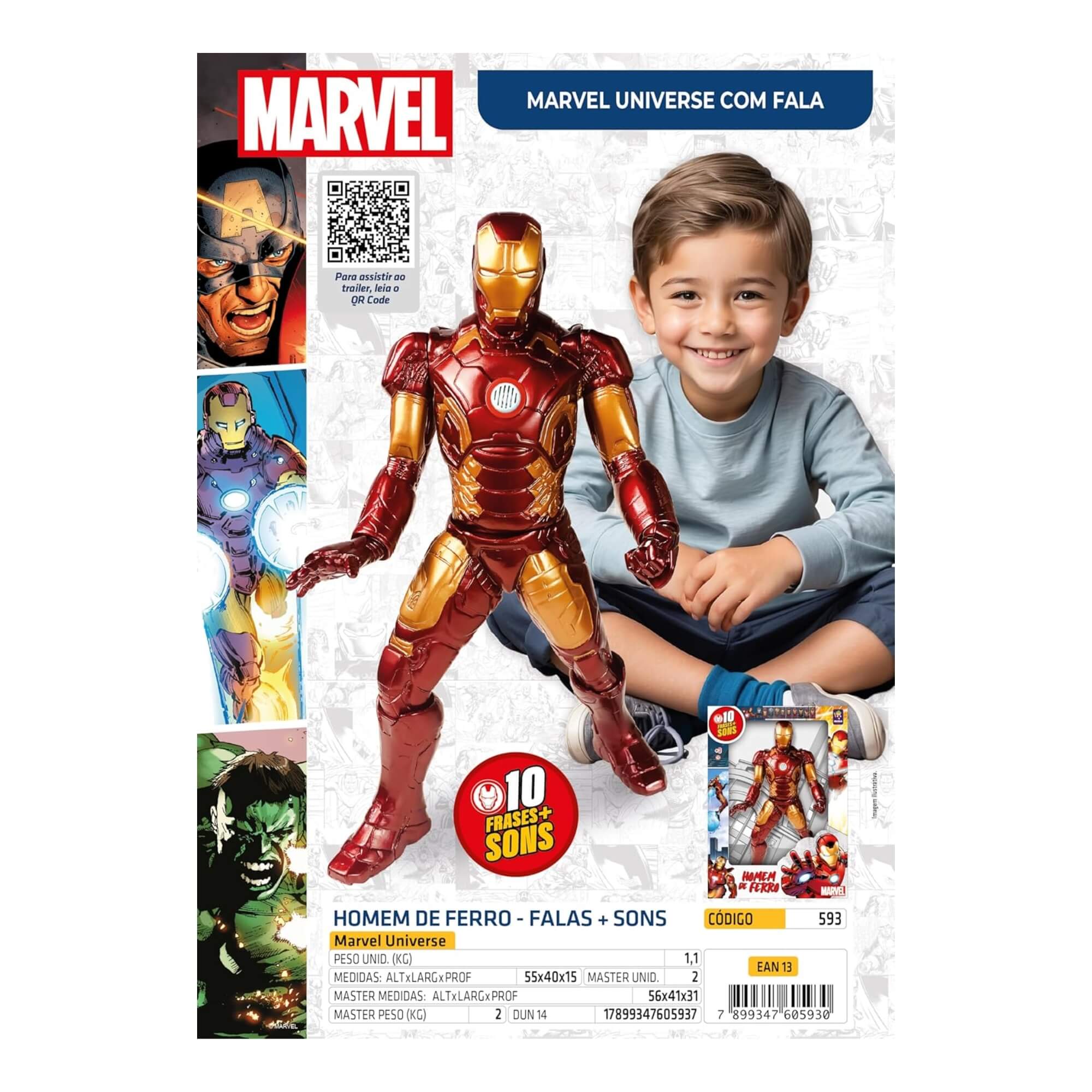 Brinquedo Infantil Boneco Homem de Ferro 45cm Universe 10 Frases Mimo Toys - 0593