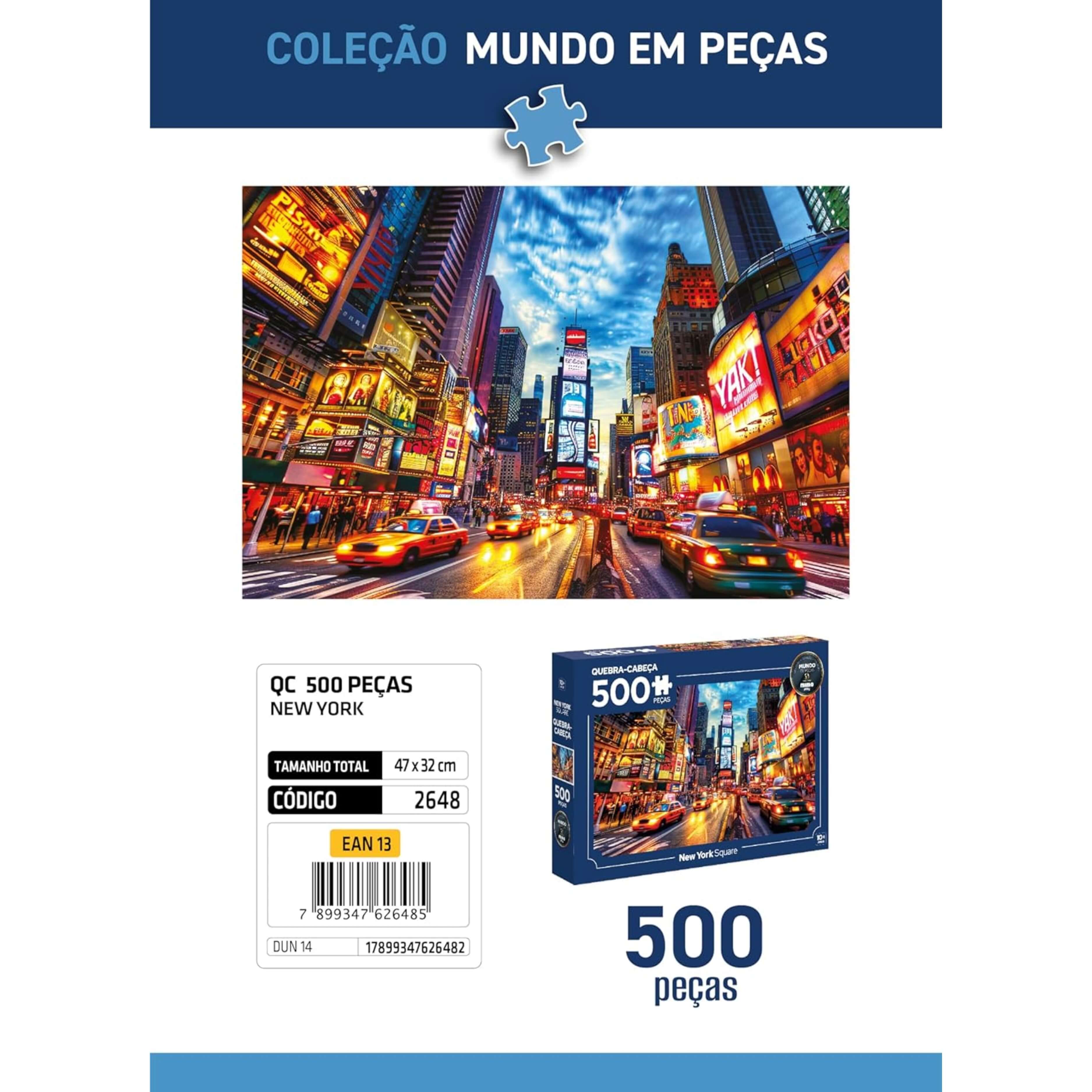 Quebra-Cabeça Puzzle Times Square New York 500 Peças Mimo Toys - 2648