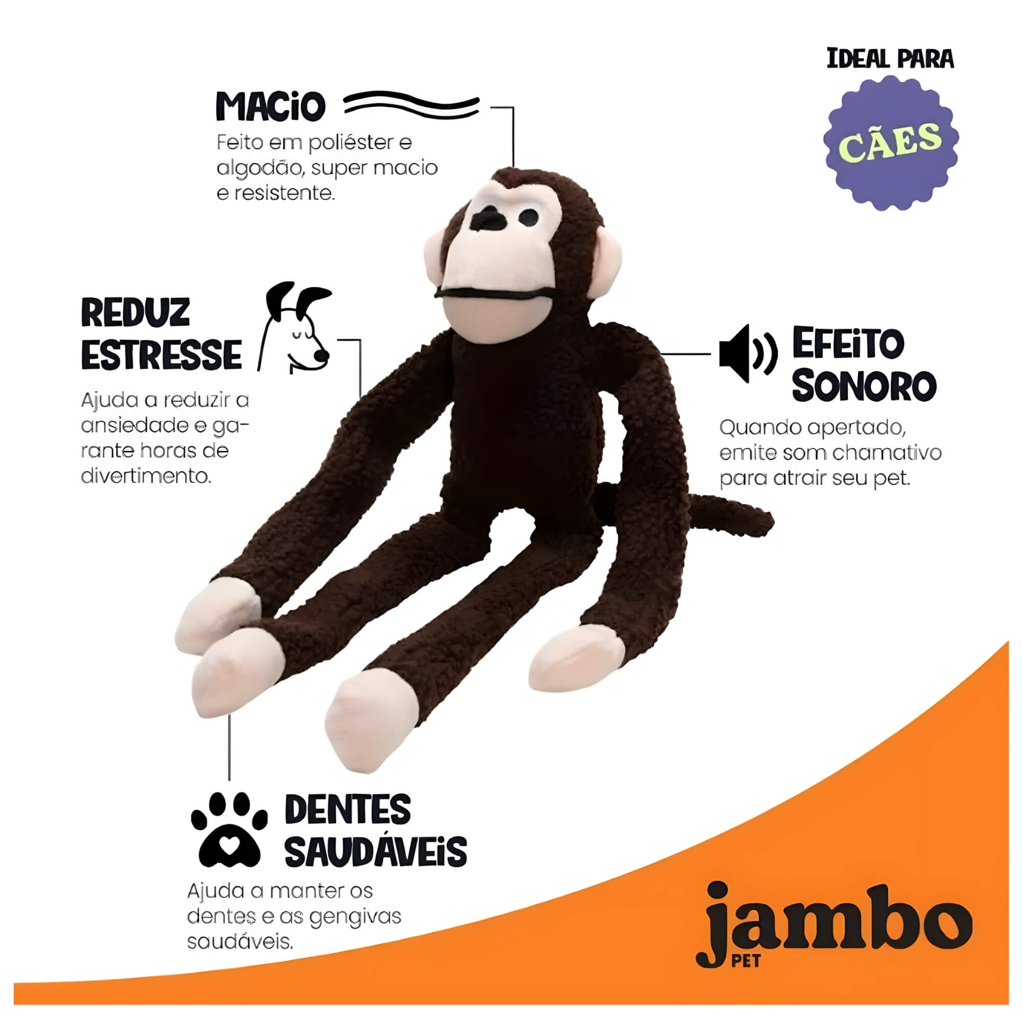 Mordedor Macaco de Pelúcia New Pop Preto Jambo Pets - 10990