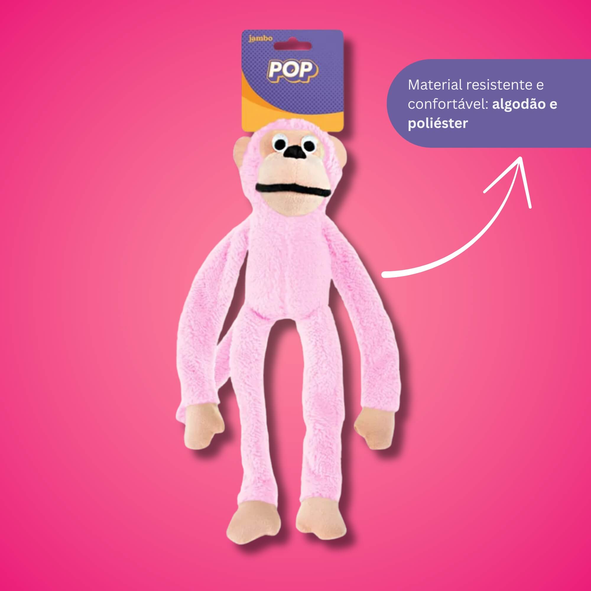 Mordedor Macaco de Pelúcia New Pop Rosa Jambo Pets - 10992