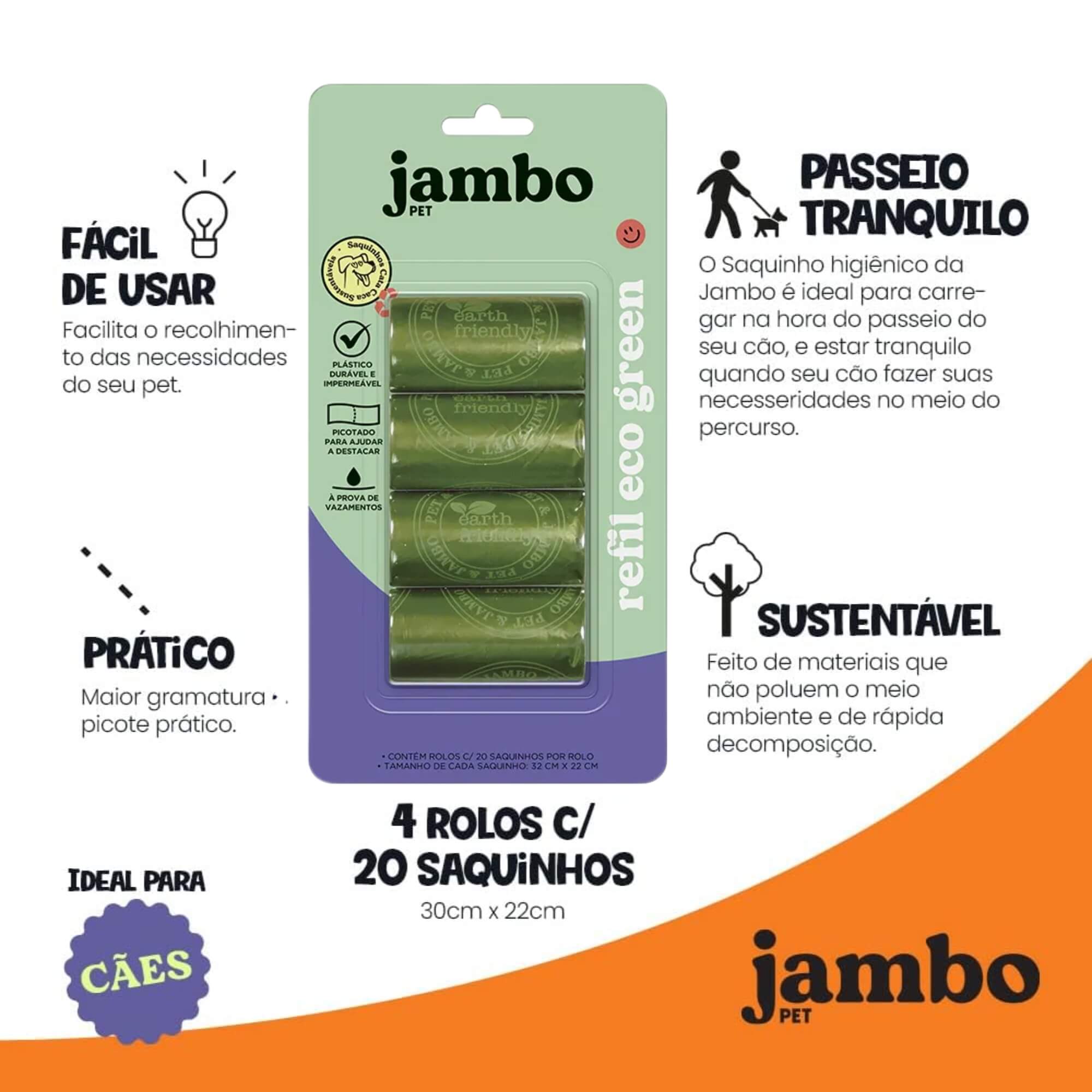 Refil Bio Eco Green 4 Rolos de Saquinhos Higiênicos Degradáveis Jambo Pets - 11326