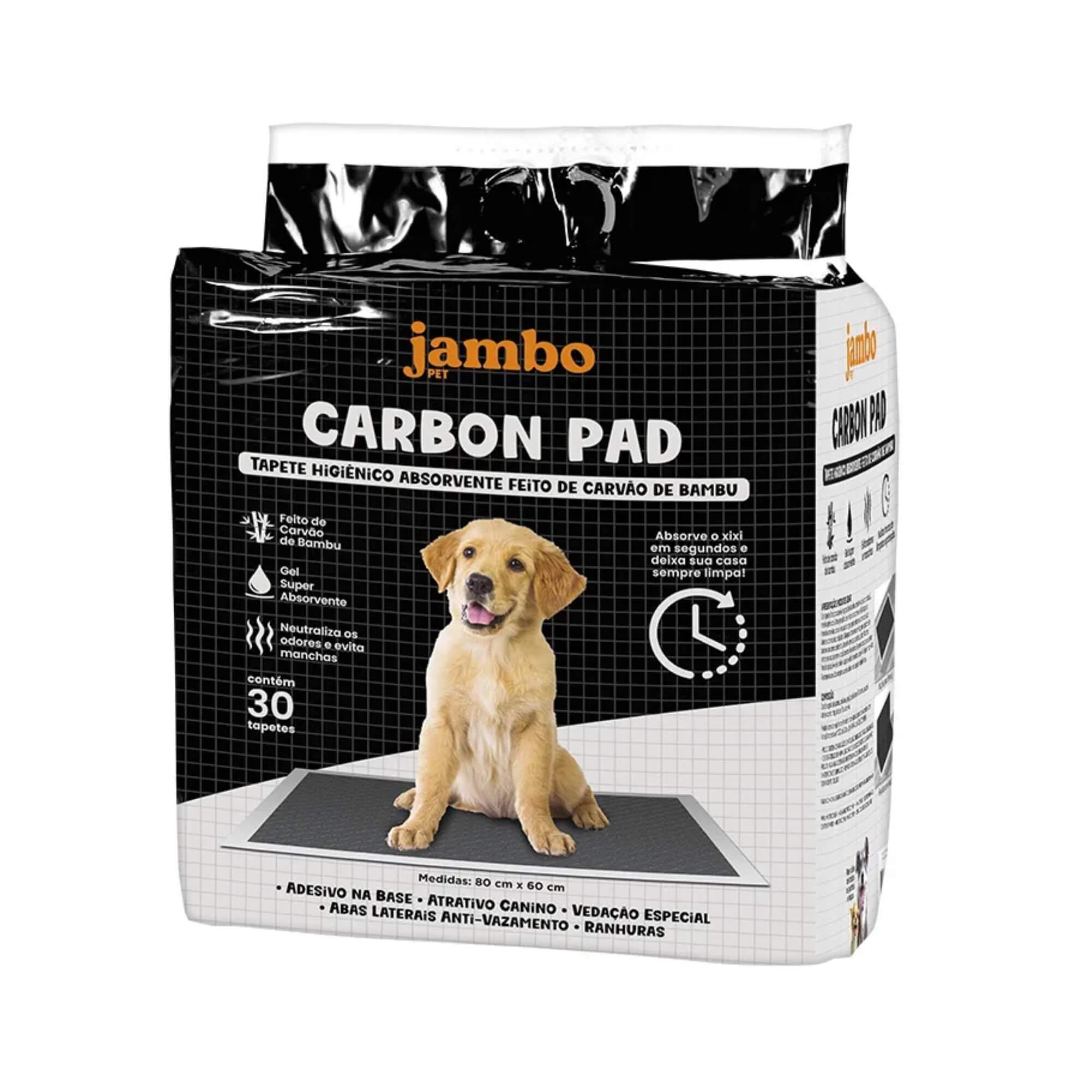 Tapete Higiênico Carbon com 6 Camadas de Proteção 30 Peças 60X80 Jambo Pets - 10933