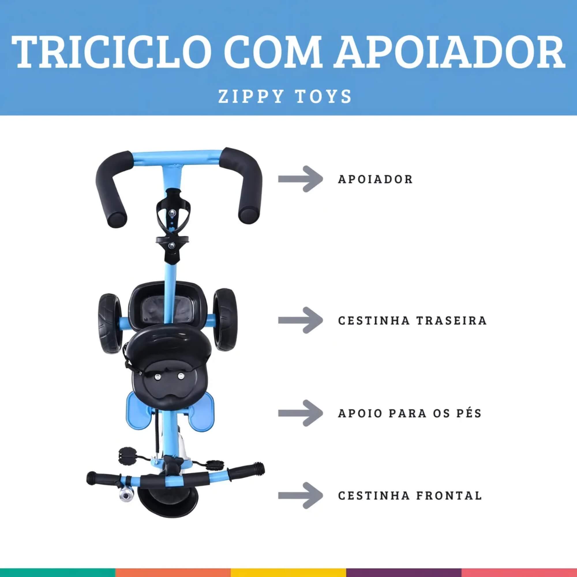Triciclo Infantil com Apoiador Azul Zippy Toys - 7630