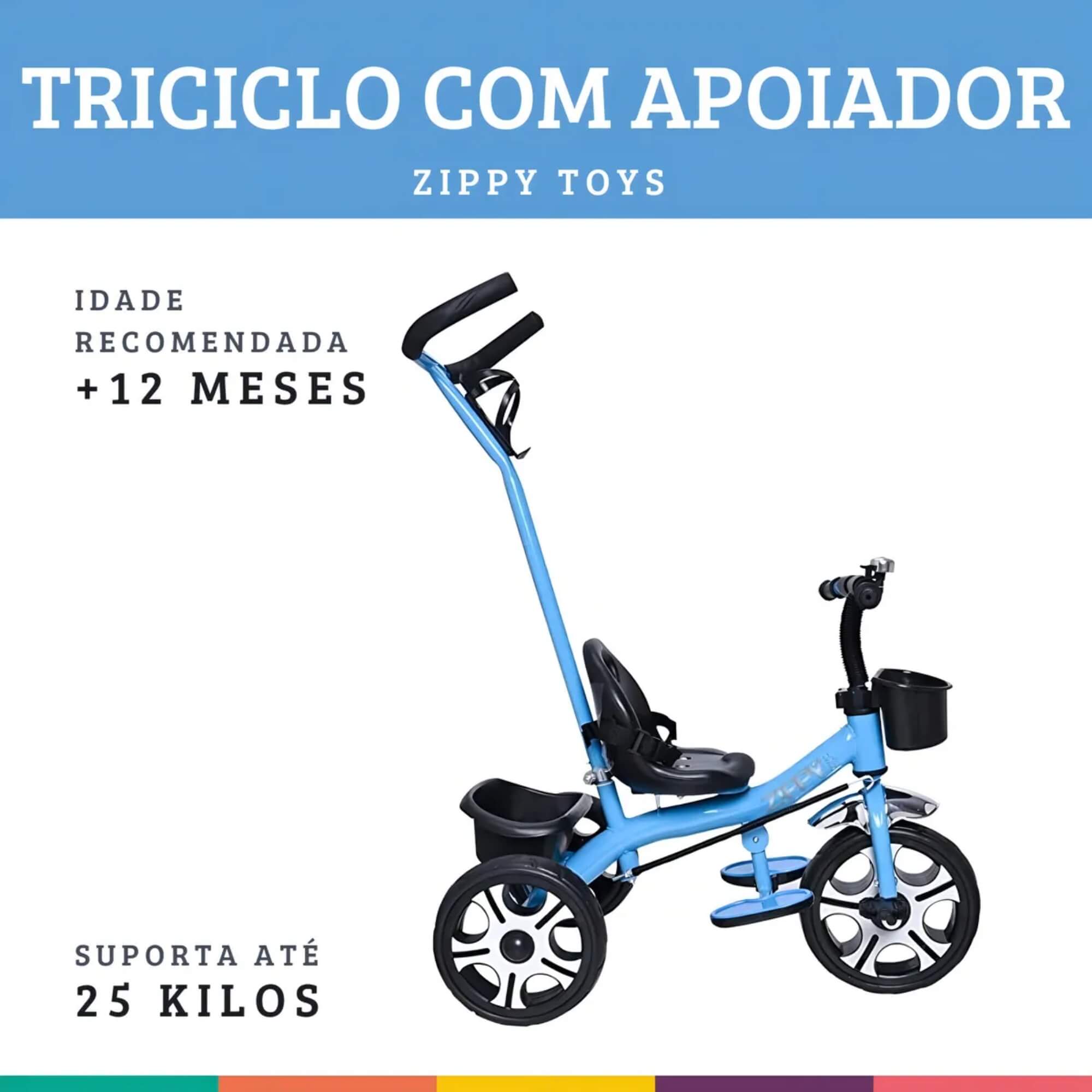 Triciclo Infantil com Apoiador Azul Zippy Toys - 7630