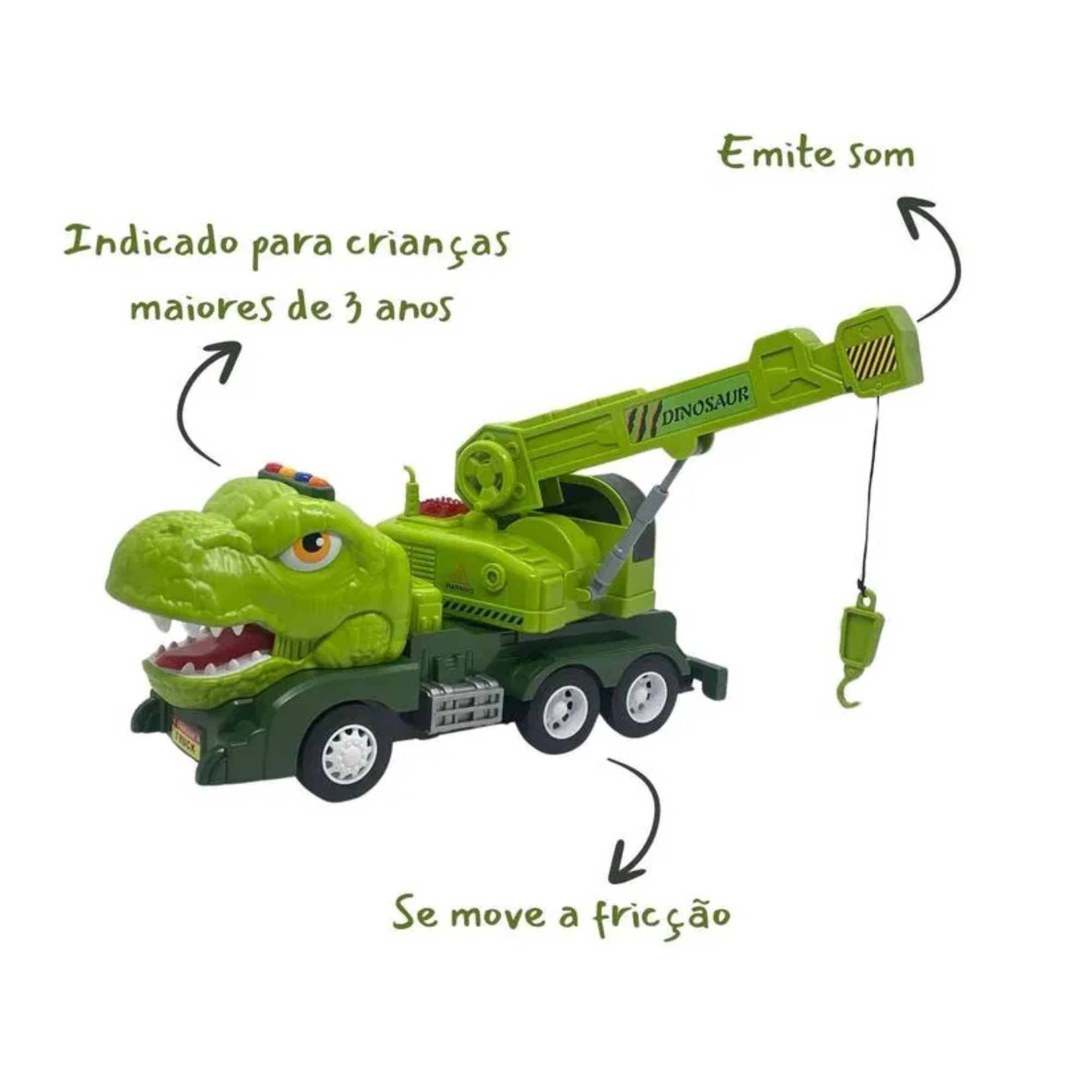 Brinquedo Infantil Dinotruck Caminhão Guindaste Tiranossauro Verde Zippy Toys - 9225