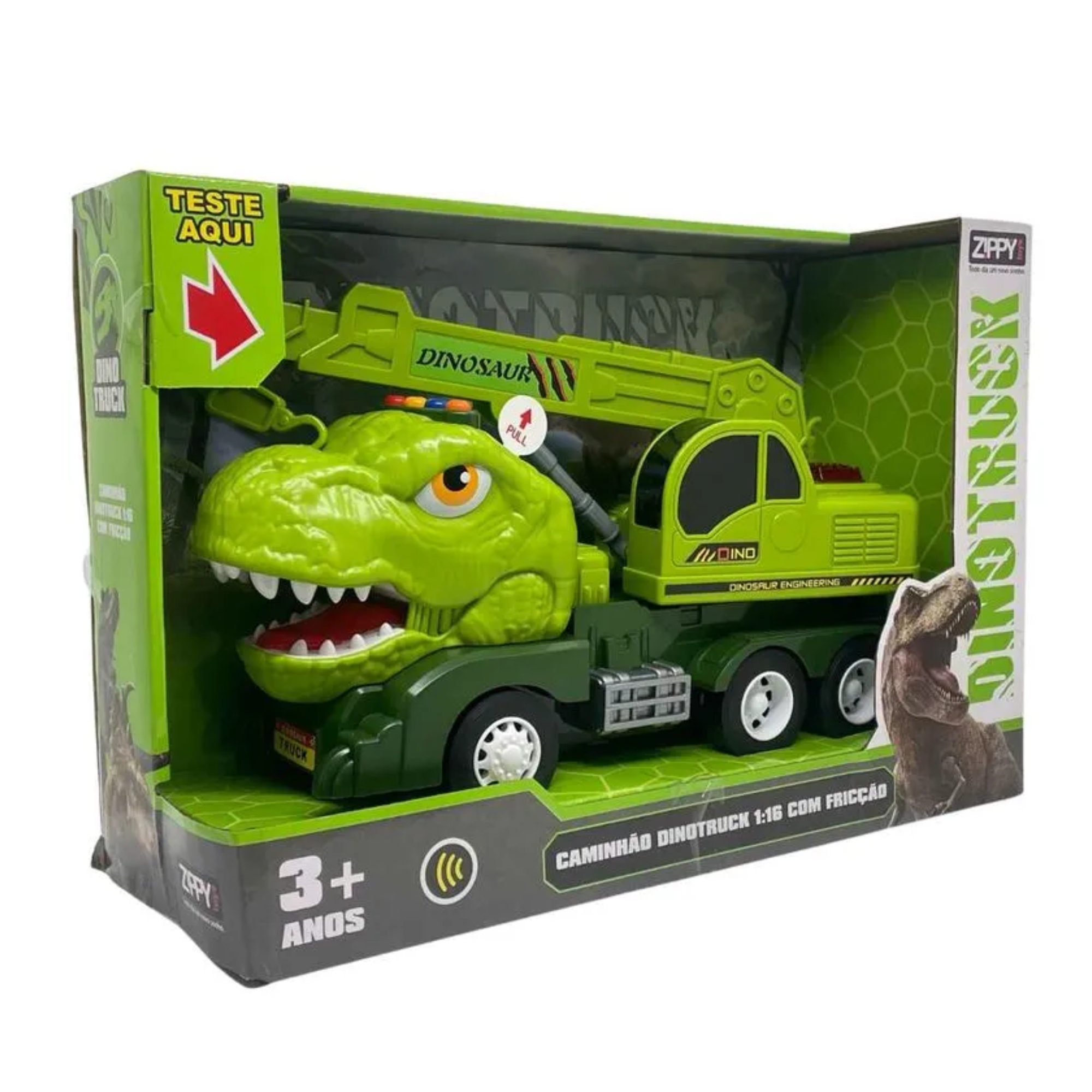Brinquedo Infantil Dinotruck Caminhão Guindaste Tiranossauro Verde Zippy Toys - 9225
