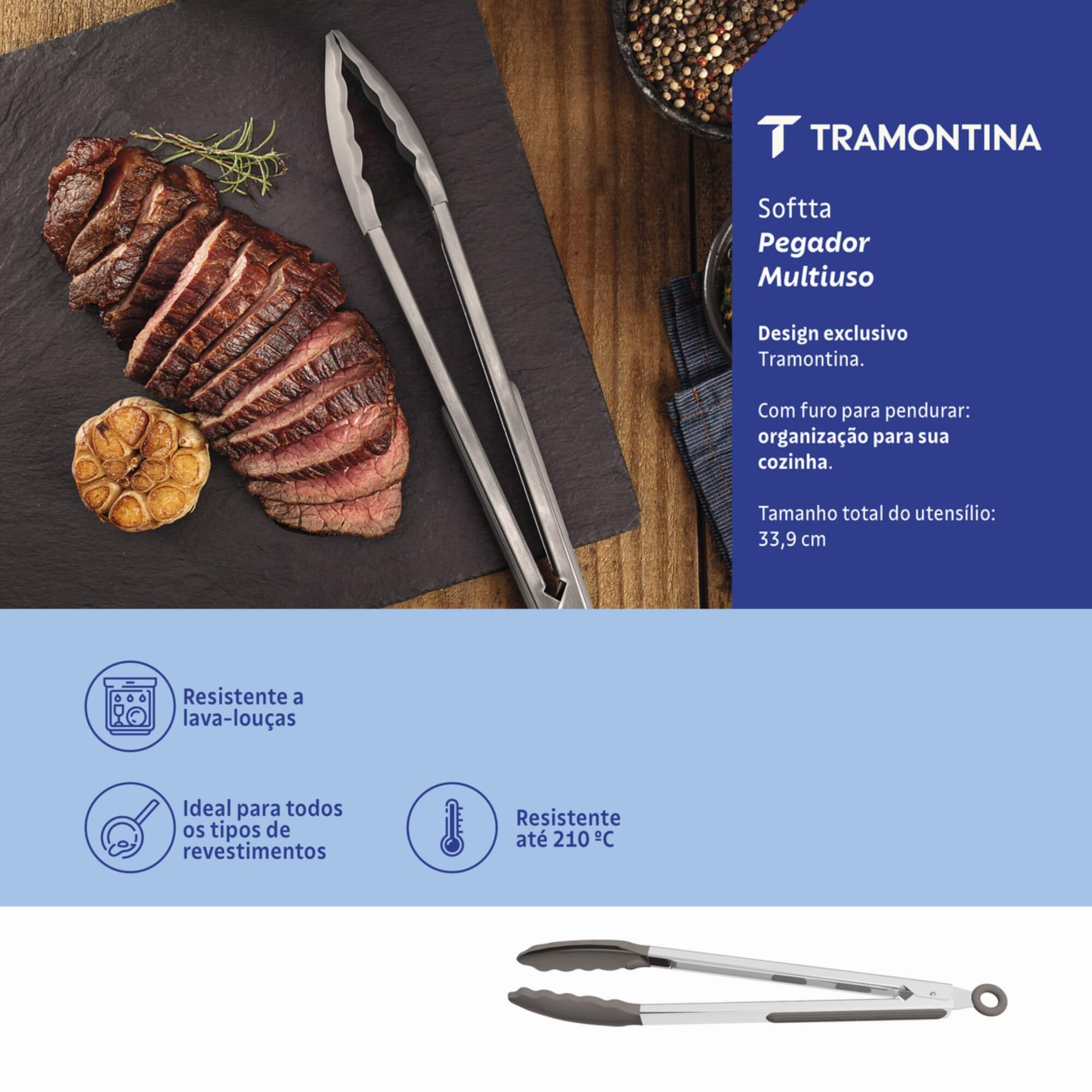 Pegador Multiuso Softta de Silicone Cinza 33,9 cm Tramontina - 25857161
