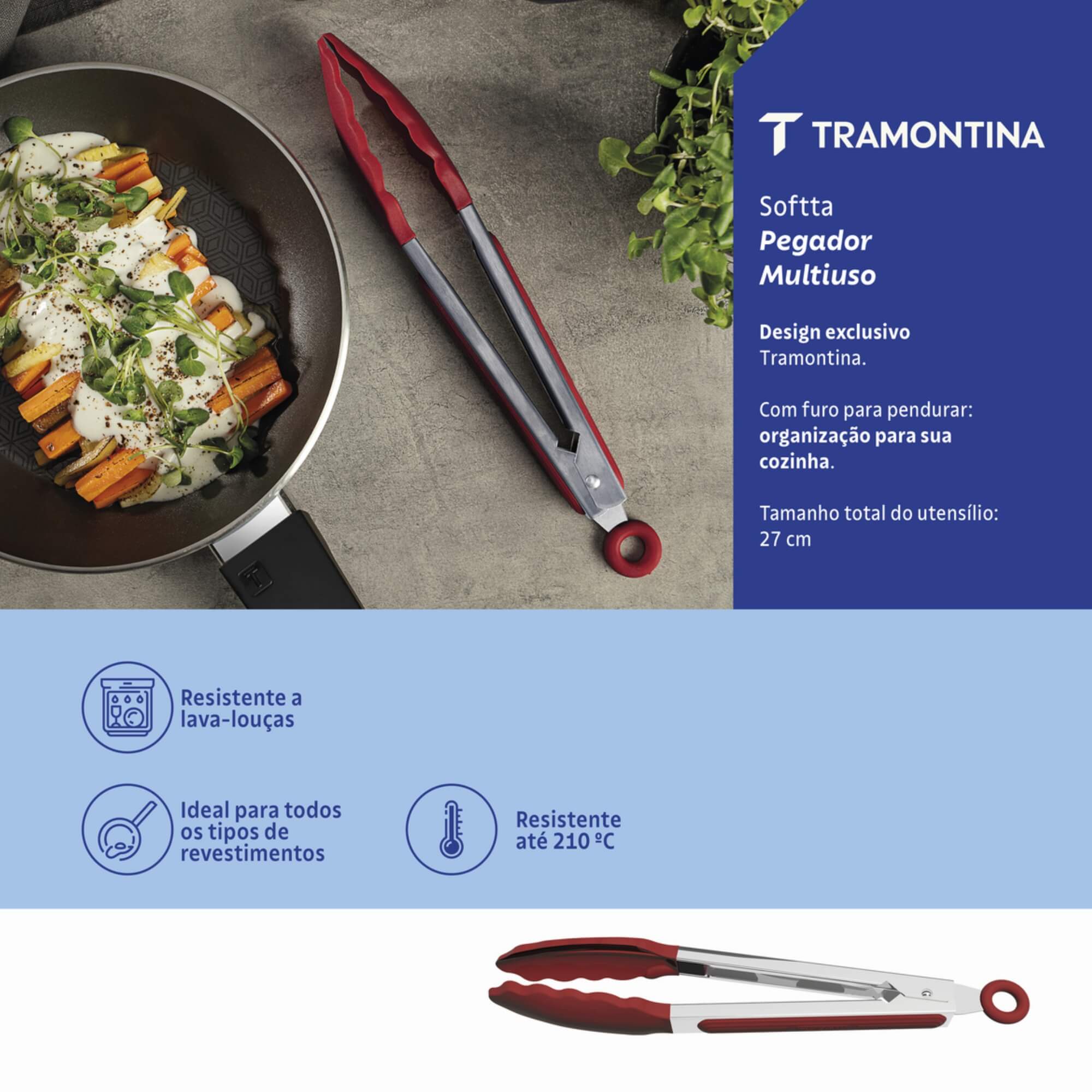 Pegador Multiuso Softta de Silicone Vermelho 27cm Tramontina - 25857170