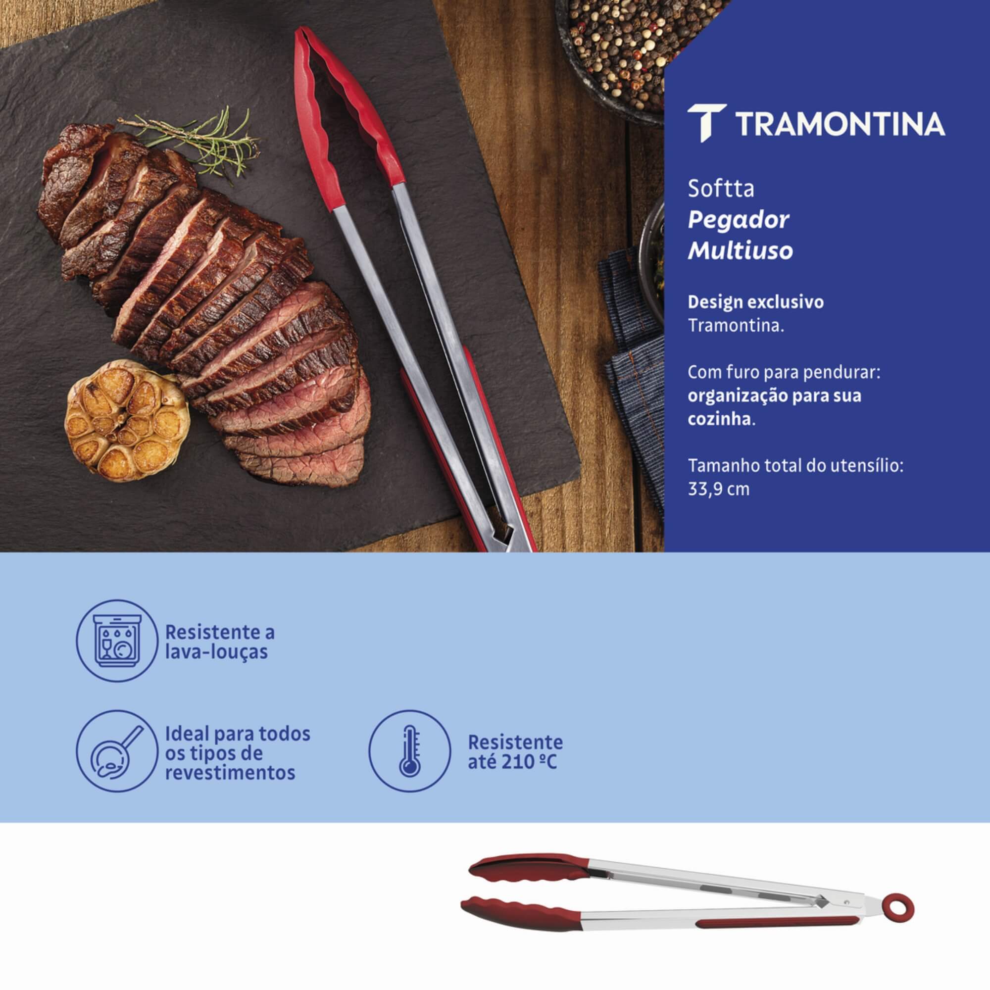 Pegador Multiuso Softta de Silicone Vermelho 33,9cm Tramontina - 25857171